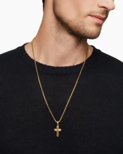 Deco Cross Pendant 18K Yellow Gold, 27mm