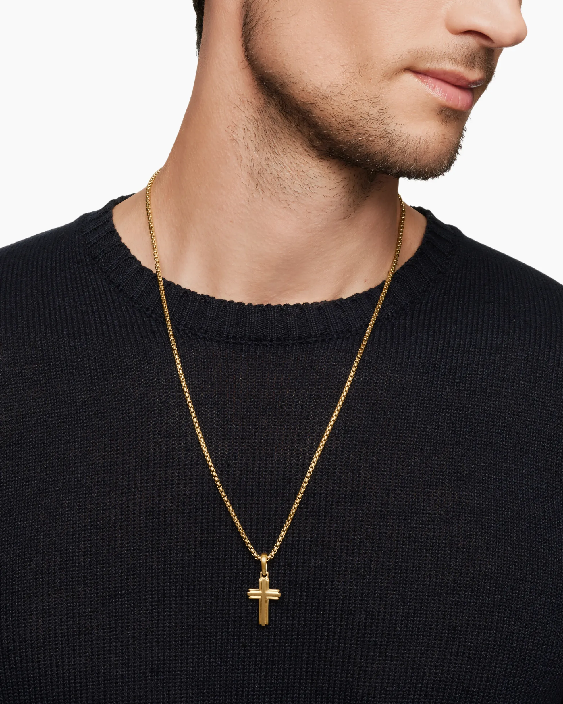 Deco Cross Pendant 18K Yellow Gold, 27mm