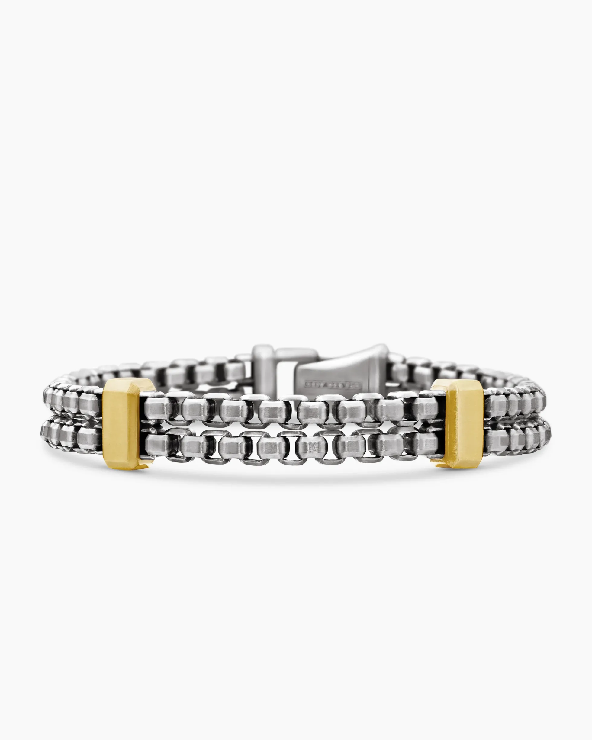 Double Box Chain Bracelet Sterling Silver with 18K Yellow Gold, 10.5mm