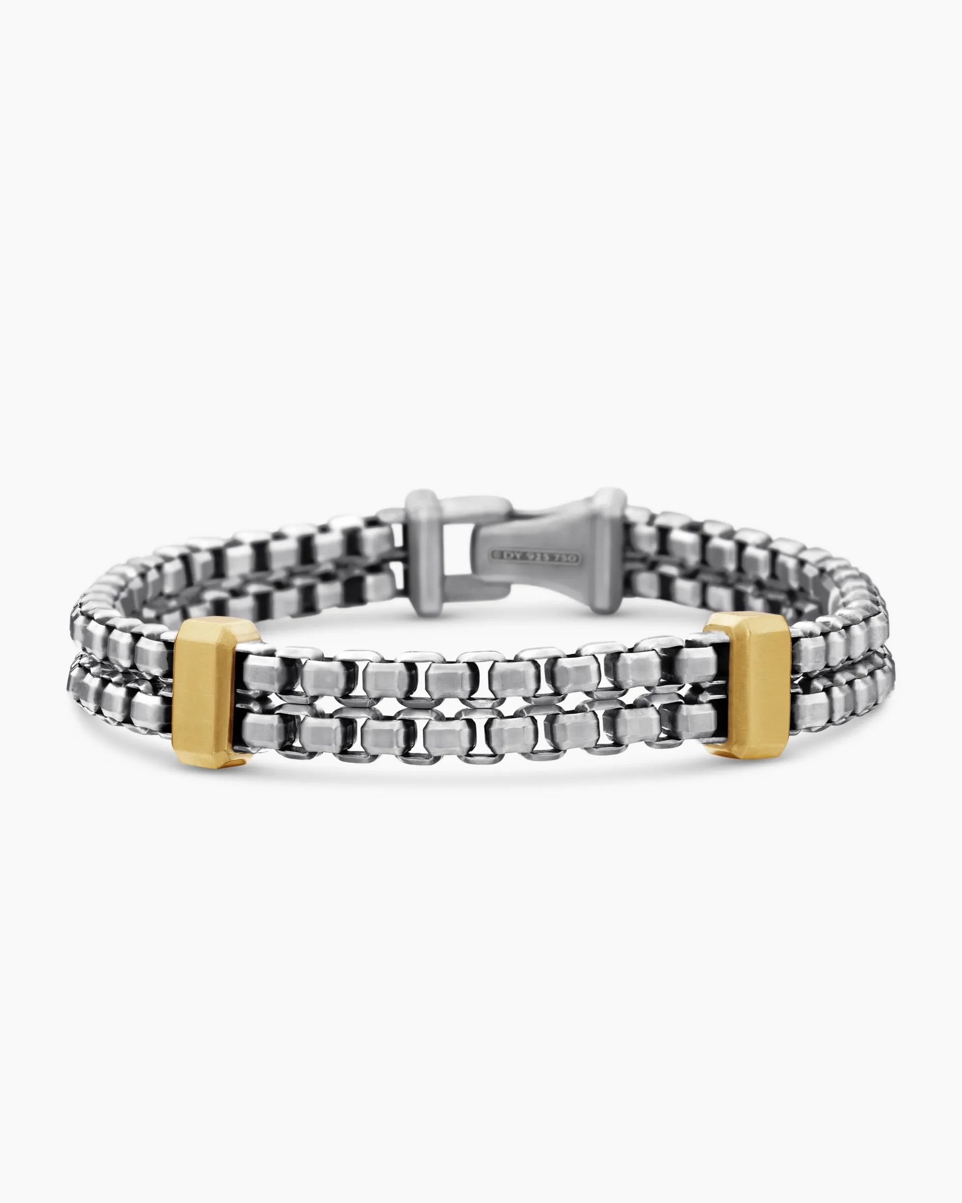 Double Box Chain Bracelet Sterling Silver with 18K Yellow Gold, 10.5mm