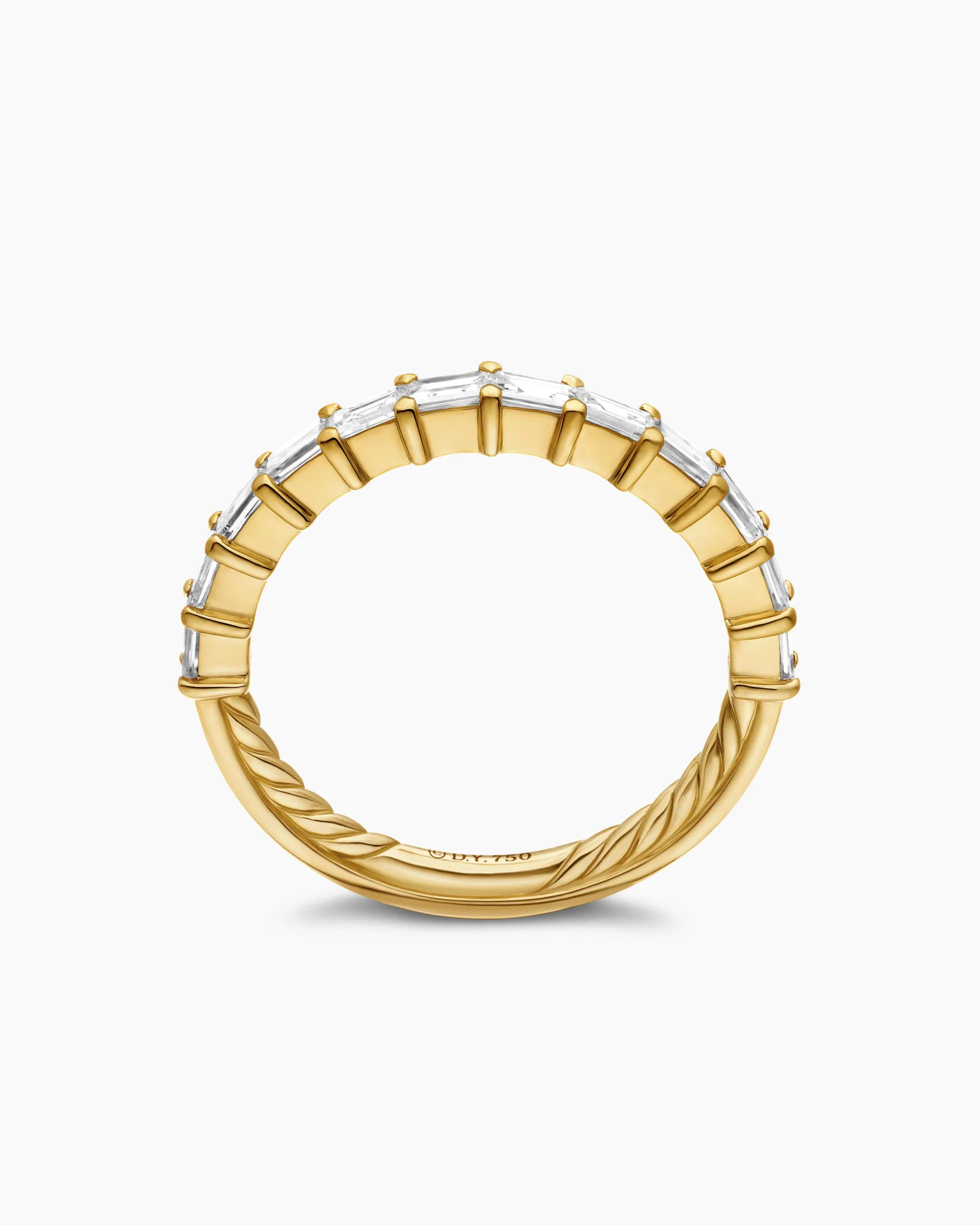 DY Eden Partway Band Ring 18K Yellow Gold with Baguette Diamonds, 2mm
