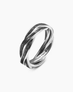 DY Helios™ Band Ring 18K White Gold with Forged Carbon, 6mm
