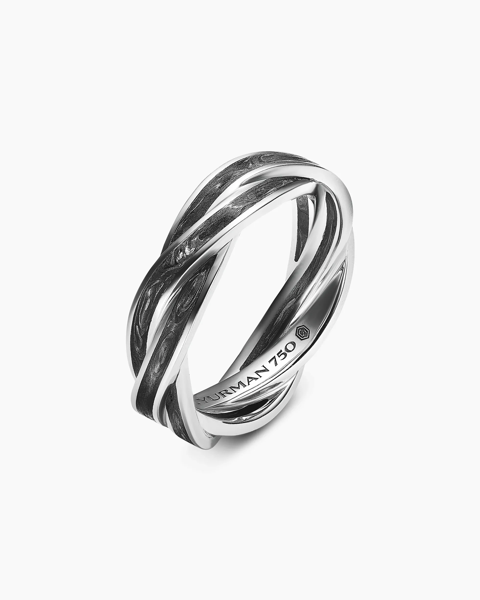 DY Helios™ Band Ring 18K White Gold with Forged Carbon, 6mm