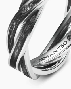 DY Helios™ Band Ring 18K White Gold with Forged Carbon, 6mm