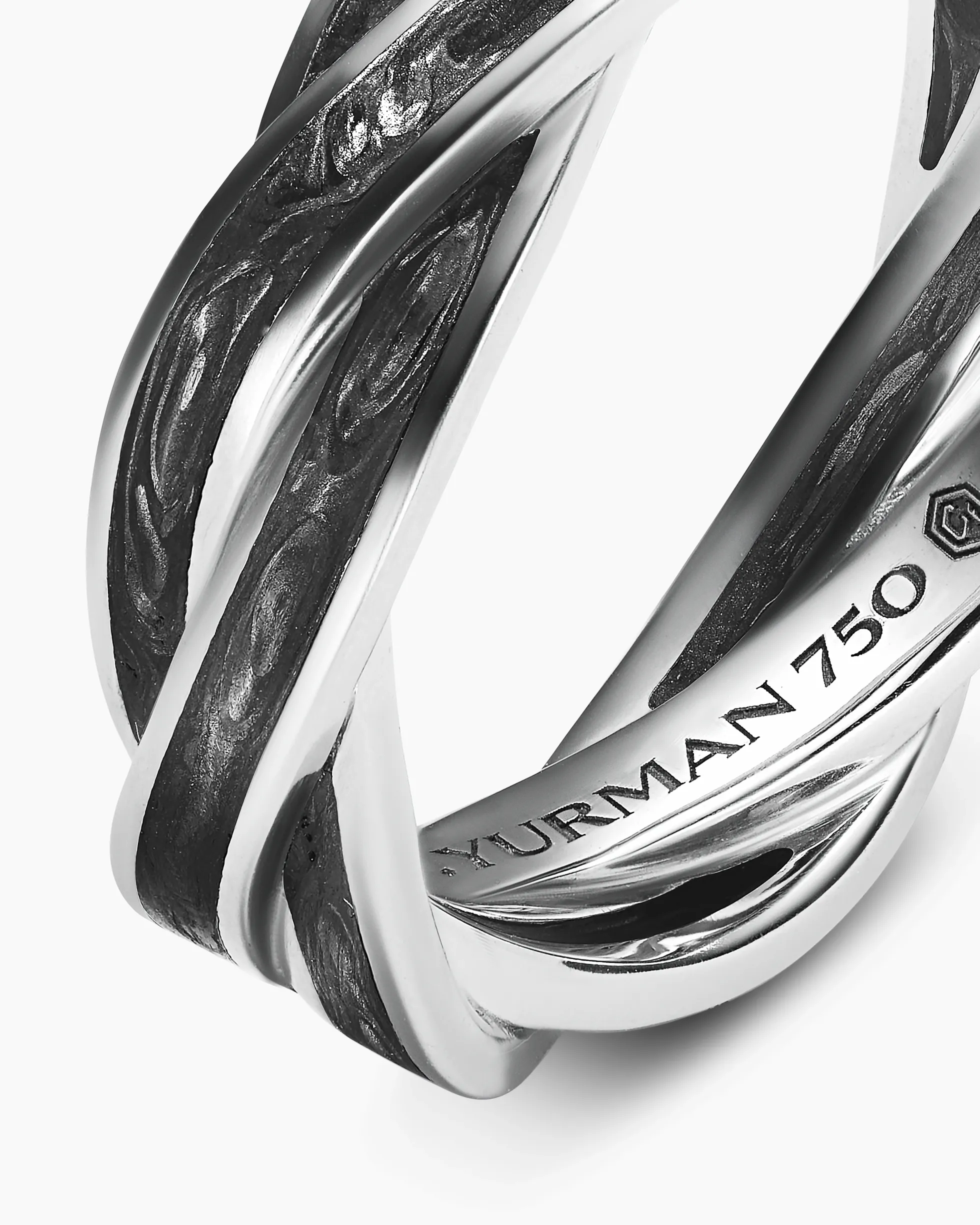 DY Helios™ Band Ring 18K White Gold with Forged Carbon, 6mm
