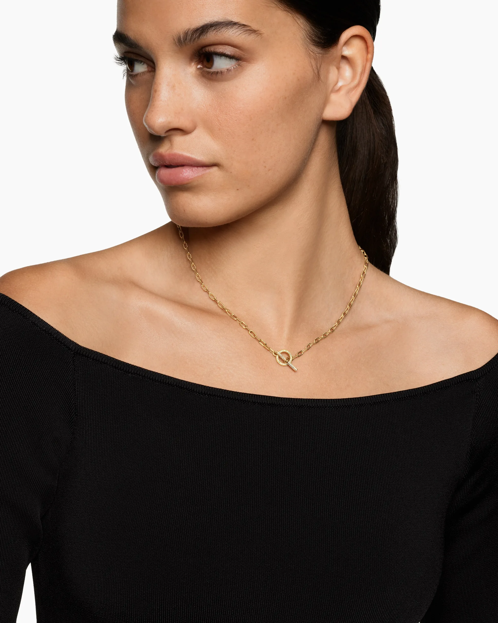 DY Madison® Pavé Toggle Chain Necklace 18K Yellow Gold with Diamonds, 3mm