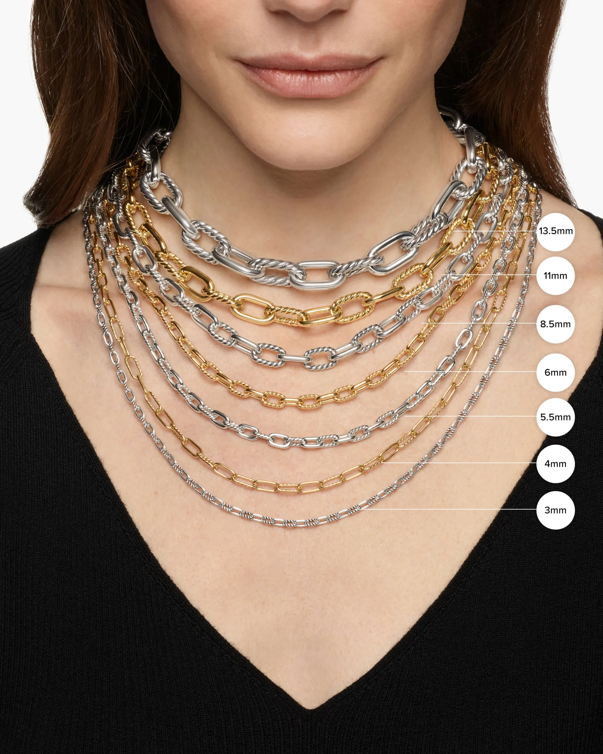 DY Madison® Three Ring Chain Necklace Sterling Silver with 18K Yellow Gold, 3mm