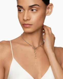 DY Madison® Three Ring Chain Necklace Sterling Silver with 18K Yellow Gold, 3mm