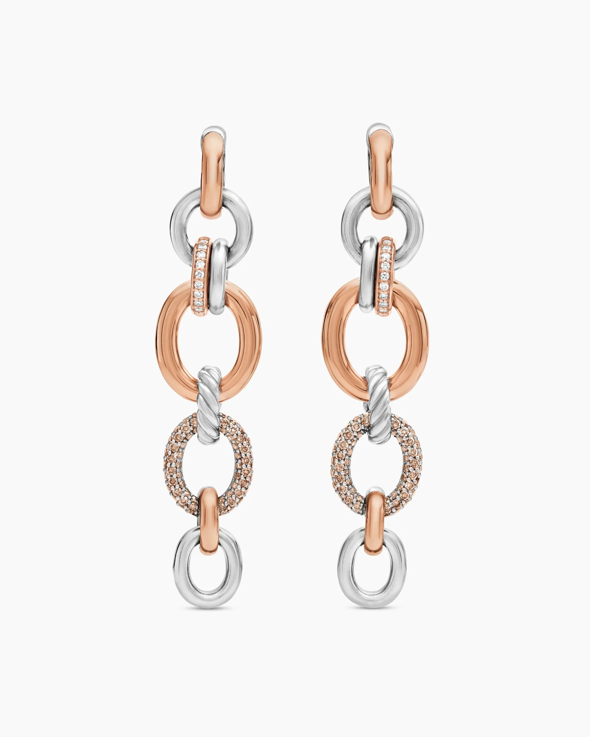 DY Mercer® Melange Linked Drop Earrings Sterling Silver with 18K Rose Gold and Diamonds, 68mm