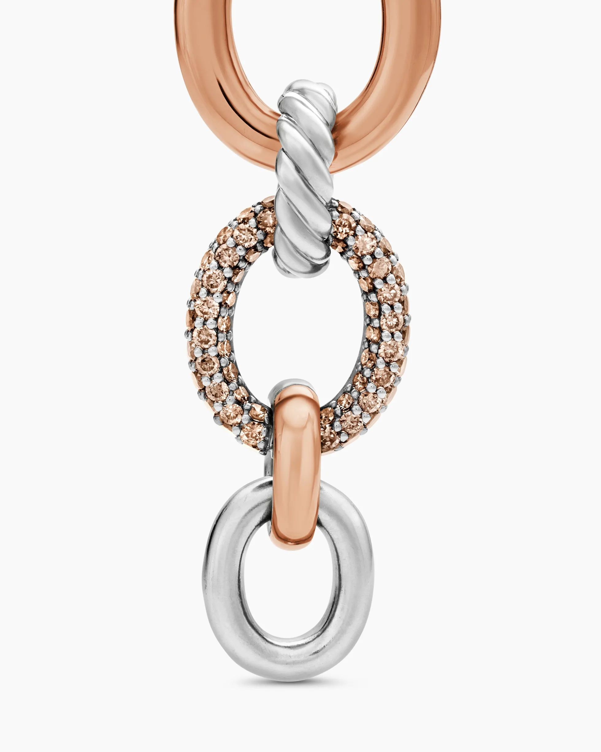 DY Mercer® Melange Linked Drop Earrings Sterling Silver with 18K Rose Gold and Diamonds, 68mm