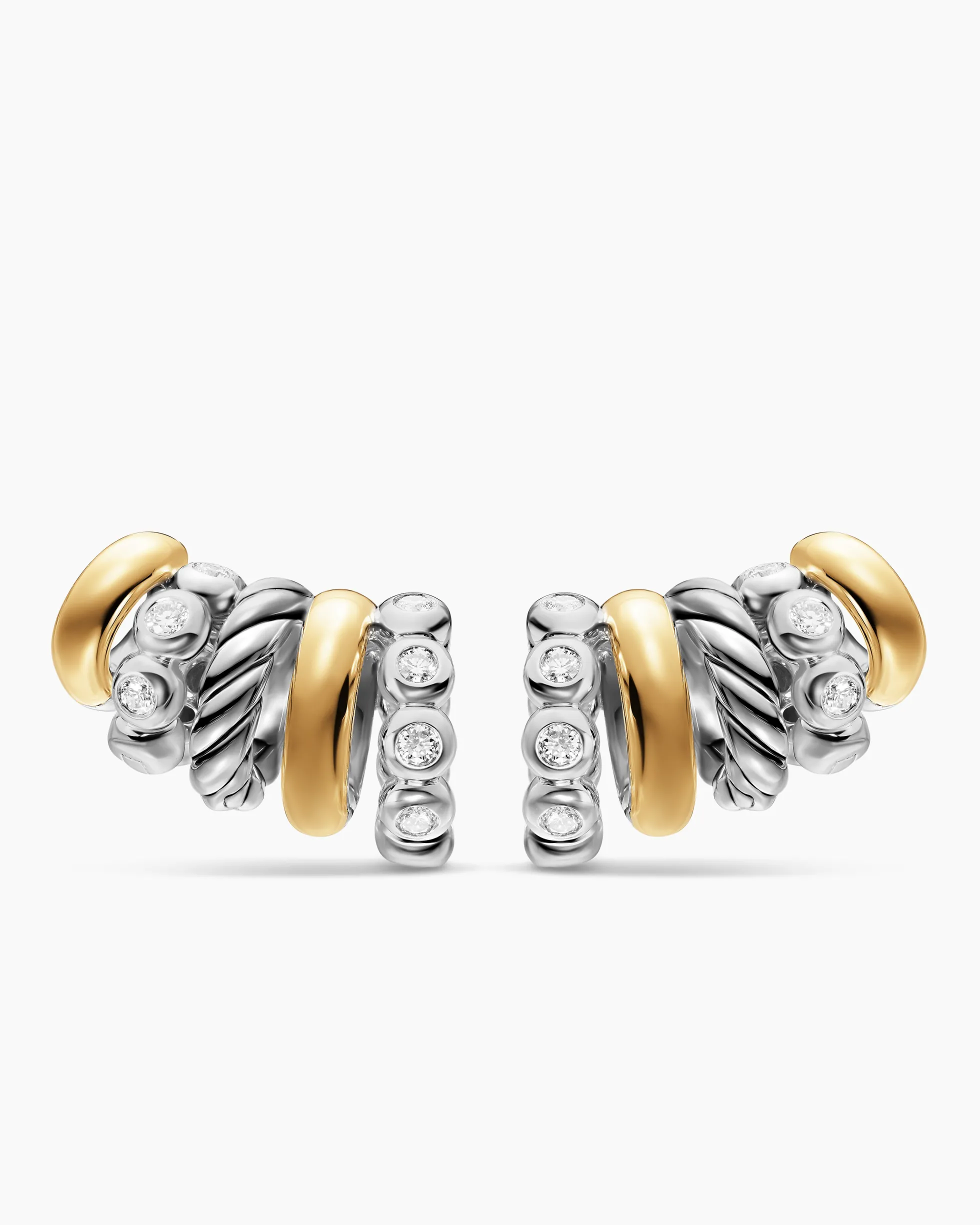 DY Mercer® Multi Hoop Climber Earrings Sterling Silver with 18K Yellow Gold and Diamonds, 20.6mm