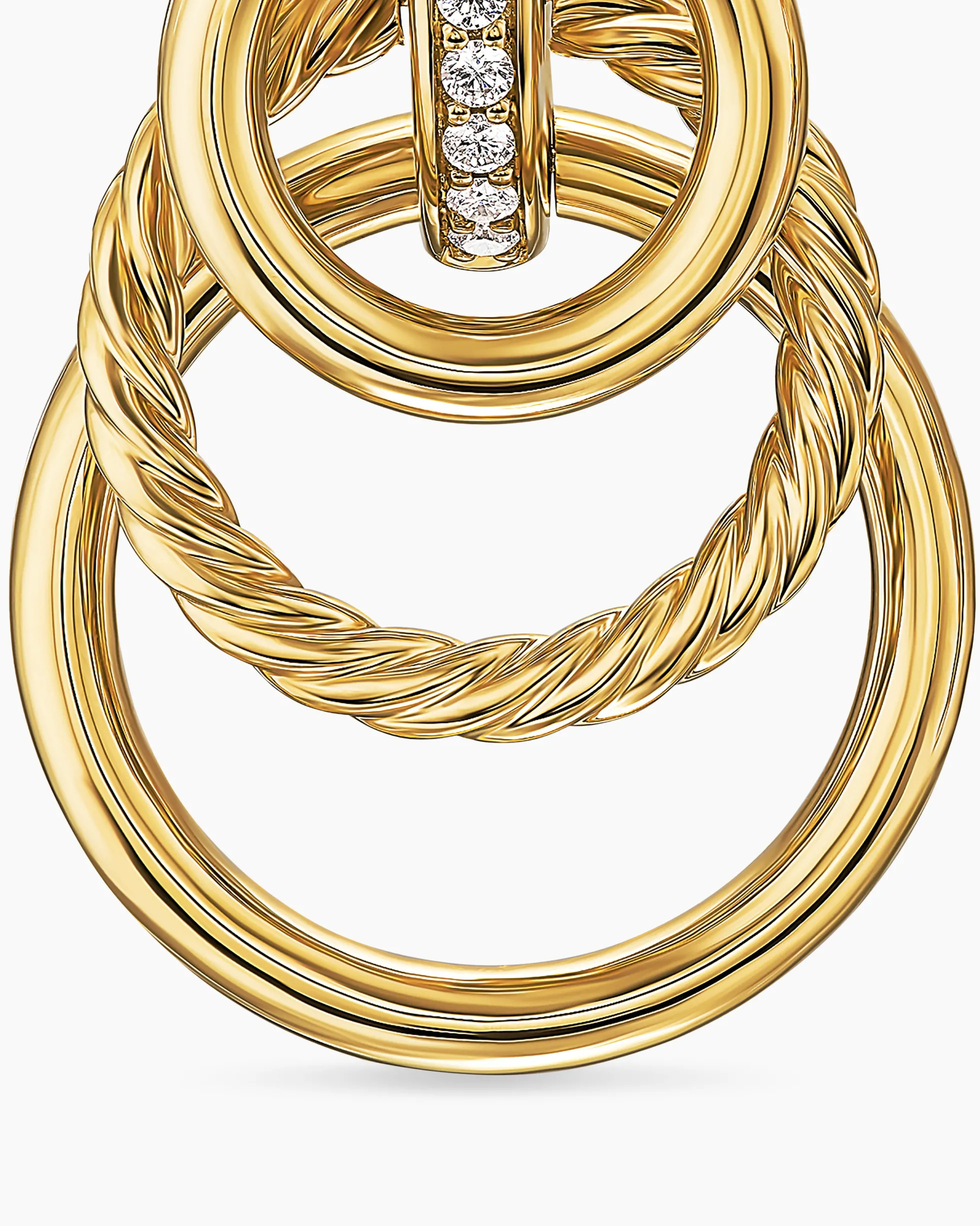DY Mercer® Triple Ring Drop Earrings 18K Yellow Gold with Diamonds, 35.6mm