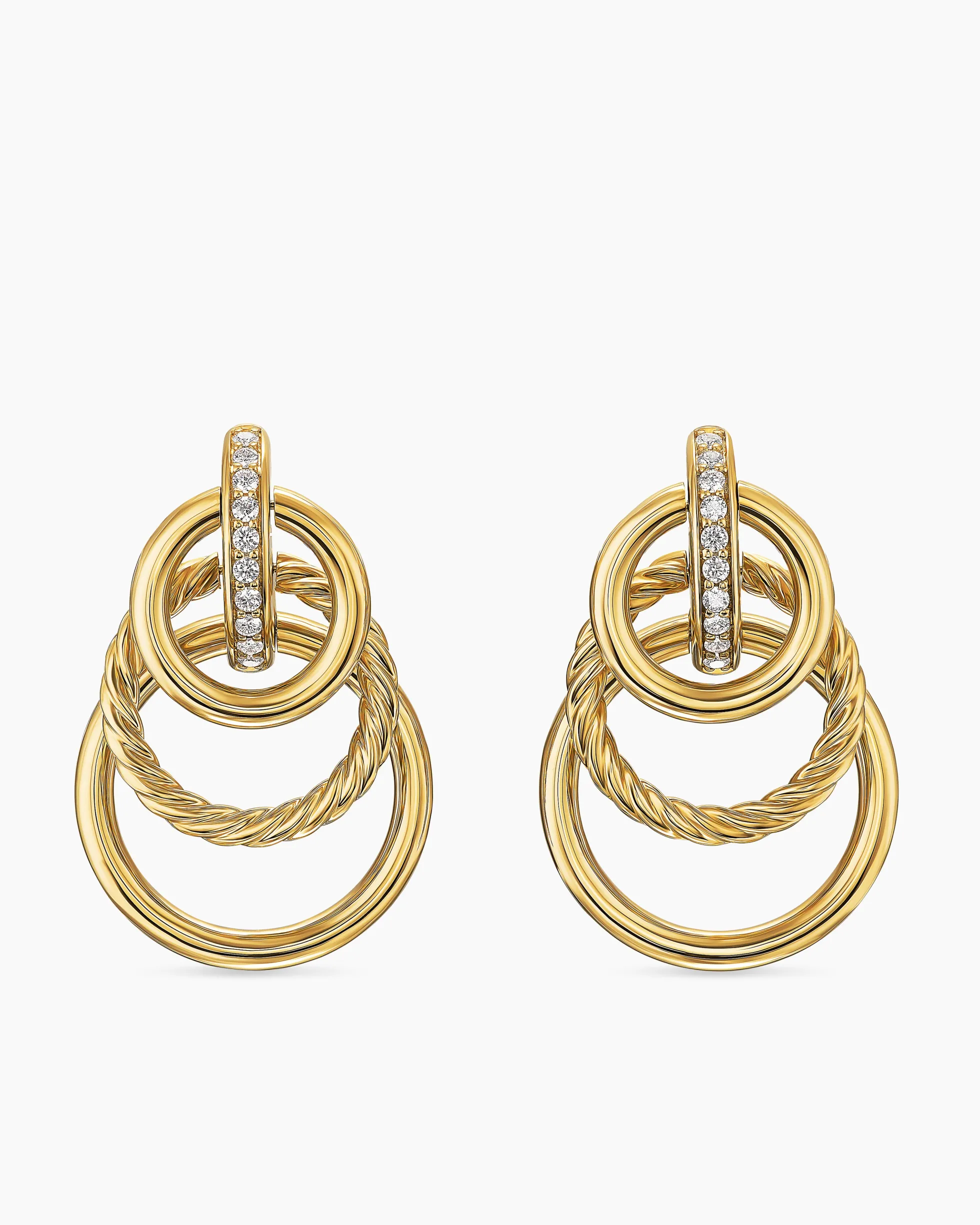 DY Mercer® Triple Ring Drop Earrings 18K Yellow Gold with Diamonds, 35.6mm