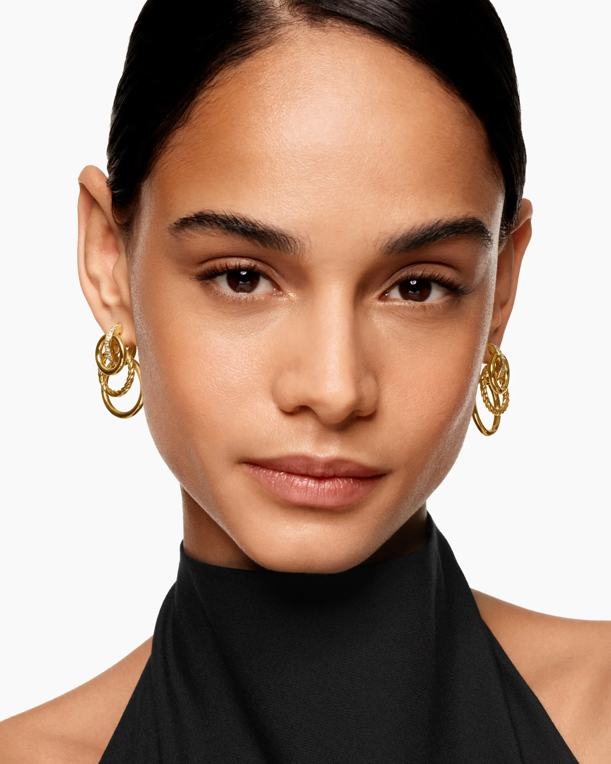 DY Mercer® Triple Ring Drop Earrings 18K Yellow Gold with Diamonds, 35.6mm