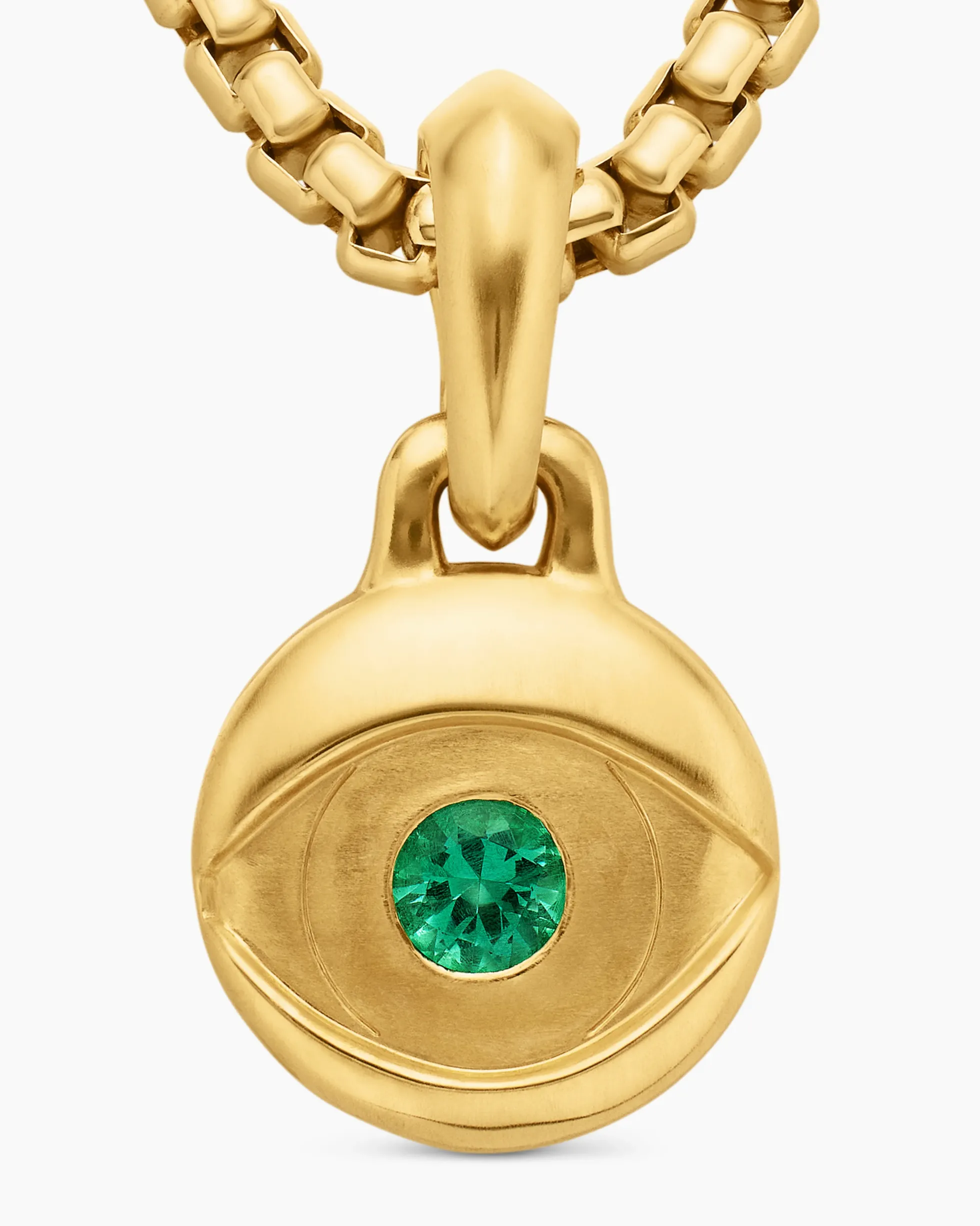 Evil Eye Amulet 18K Yellow Gold with Emerald, 14.5mm