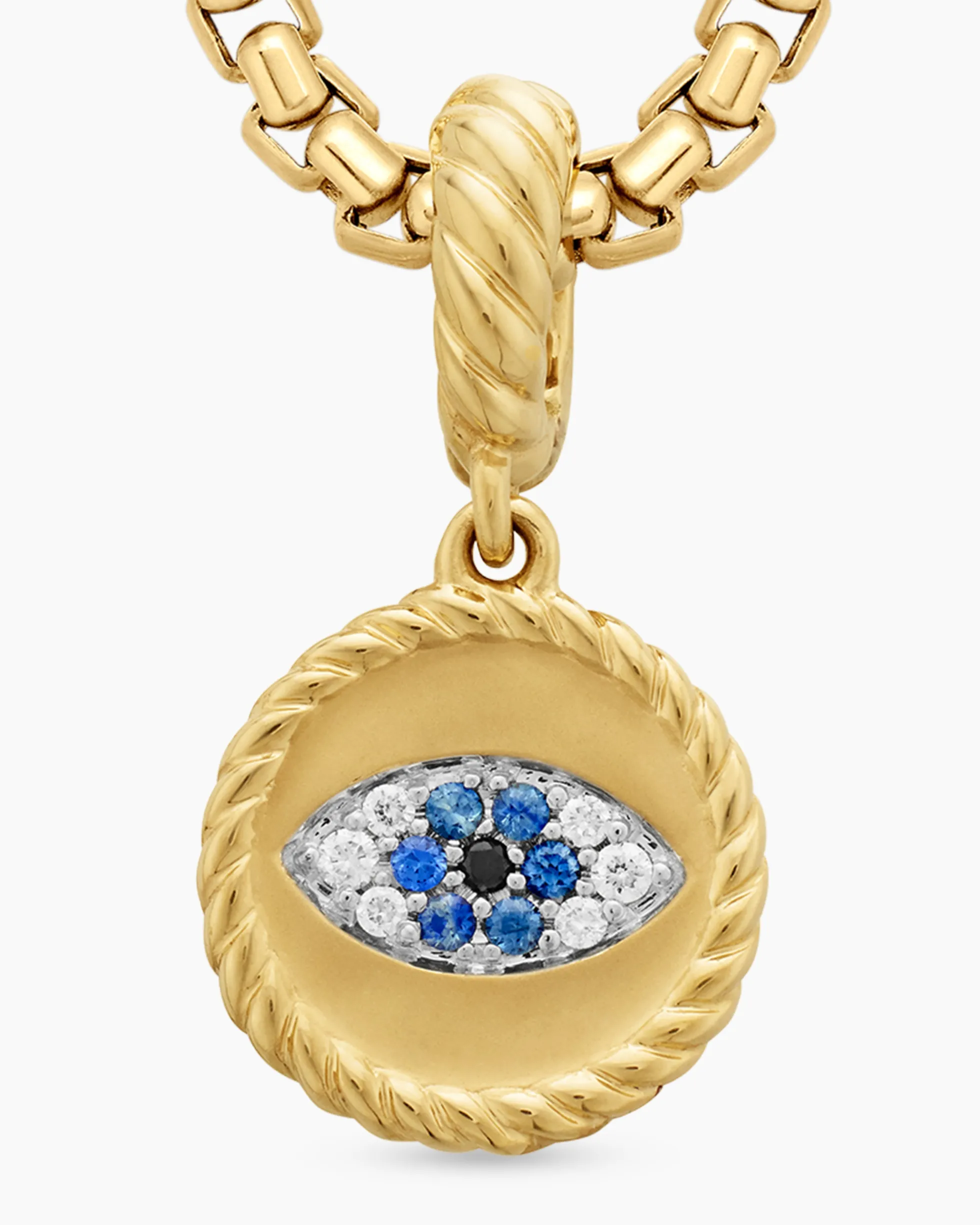 Evil Eye Amulet 18K Yellow Gold with Pavé Blue Sapphires and Diamonds, 11mm