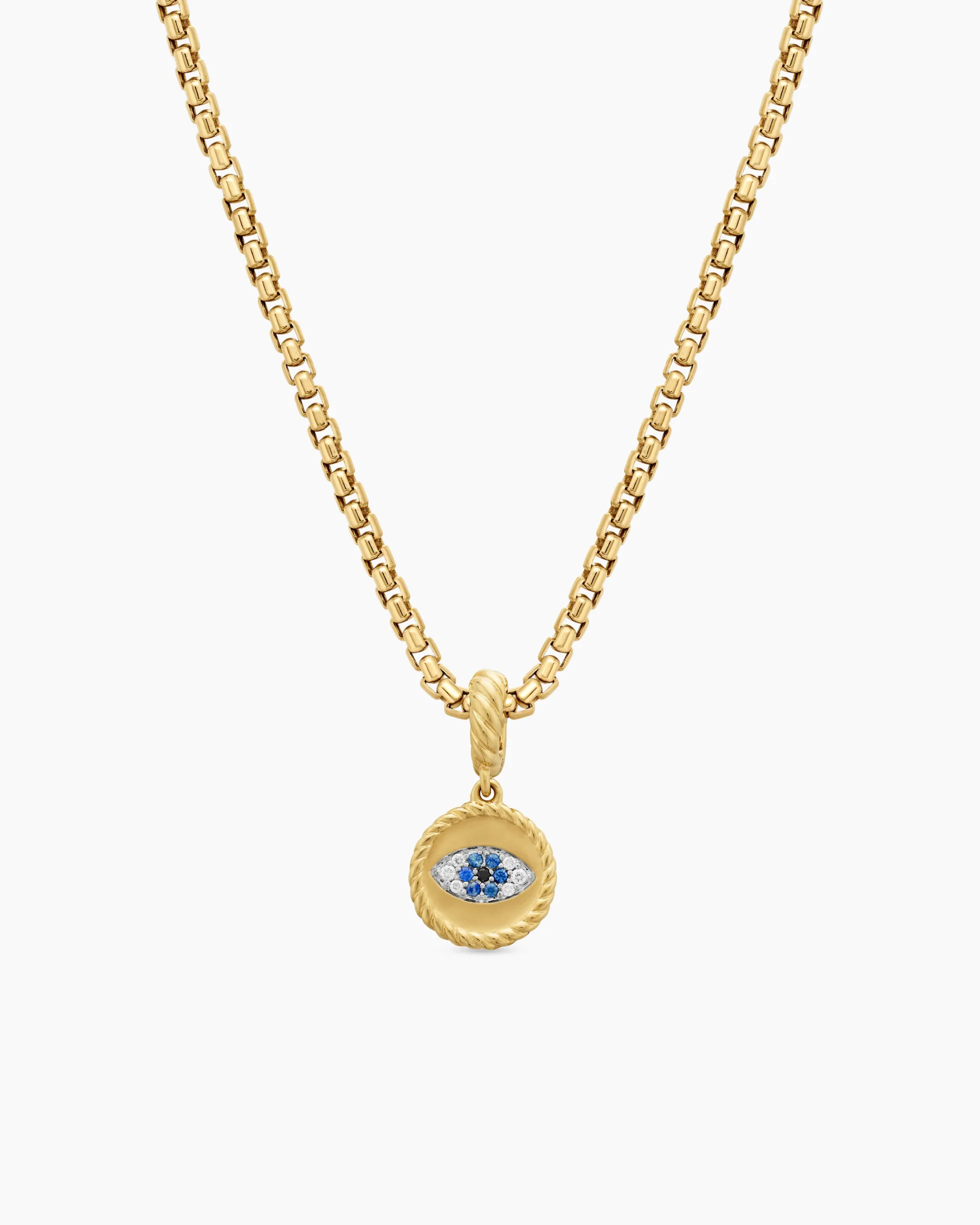 Evil Eye Amulet 18K Yellow Gold with Pavé Blue Sapphires and Diamonds, 11mm