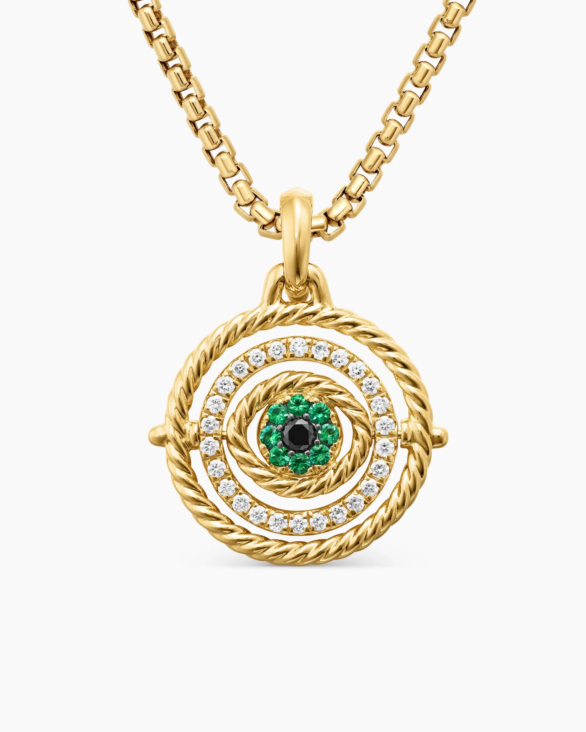Evil Eye Mobile Amulet 18K Yellow Gold with Pavé Emeralds and Diamonds, 20.5mm