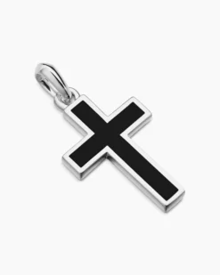 Exotic Stone Cross Sterling Silver with Black Onyx, 23mm