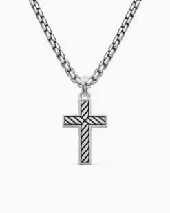 Exotic Stone Cross Sterling Silver with Black Onyx, 23mm