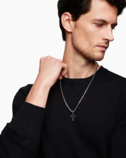 Exotic Stone Cross Sterling Silver with Black Onyx, 23mm