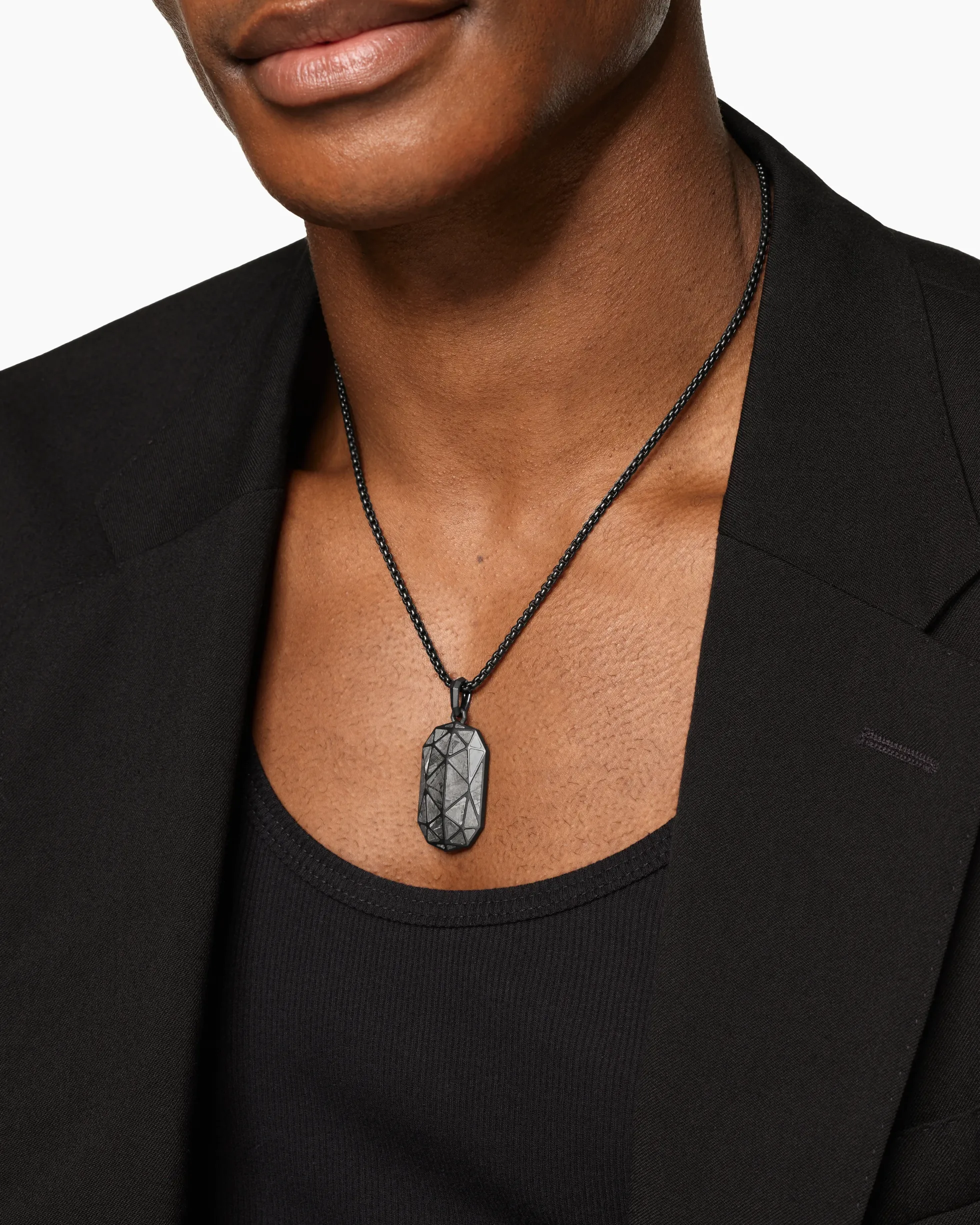 Faceted Amulet Black Titanium with Meteorite, 36.3mm