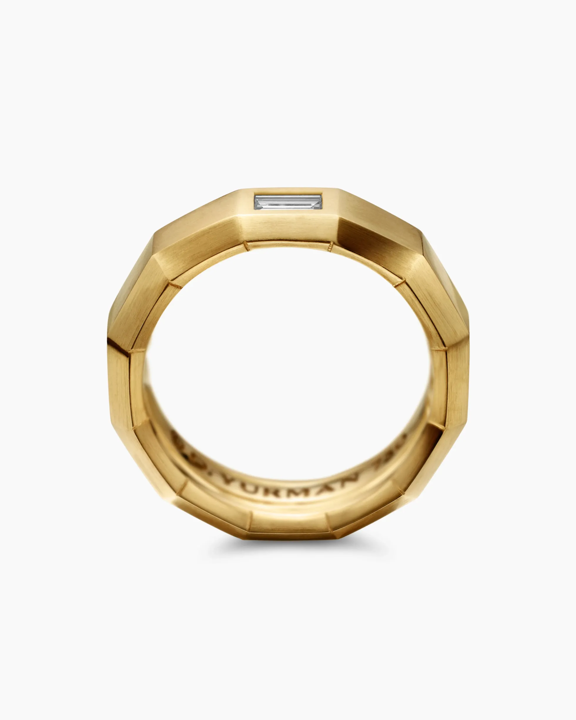 Faceted Band Ring 18K Yellow Gold with Center Diamond, 6mm