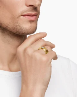 Faceted Band Ring 18K Yellow Gold with Center Diamond, 10mm