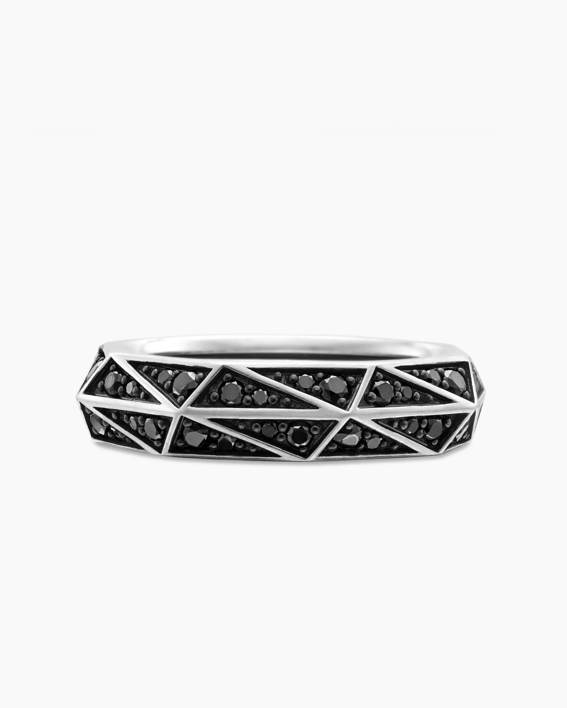 Faceted Band Ring Sterling Silver with Black Diamonds, 6.2mm