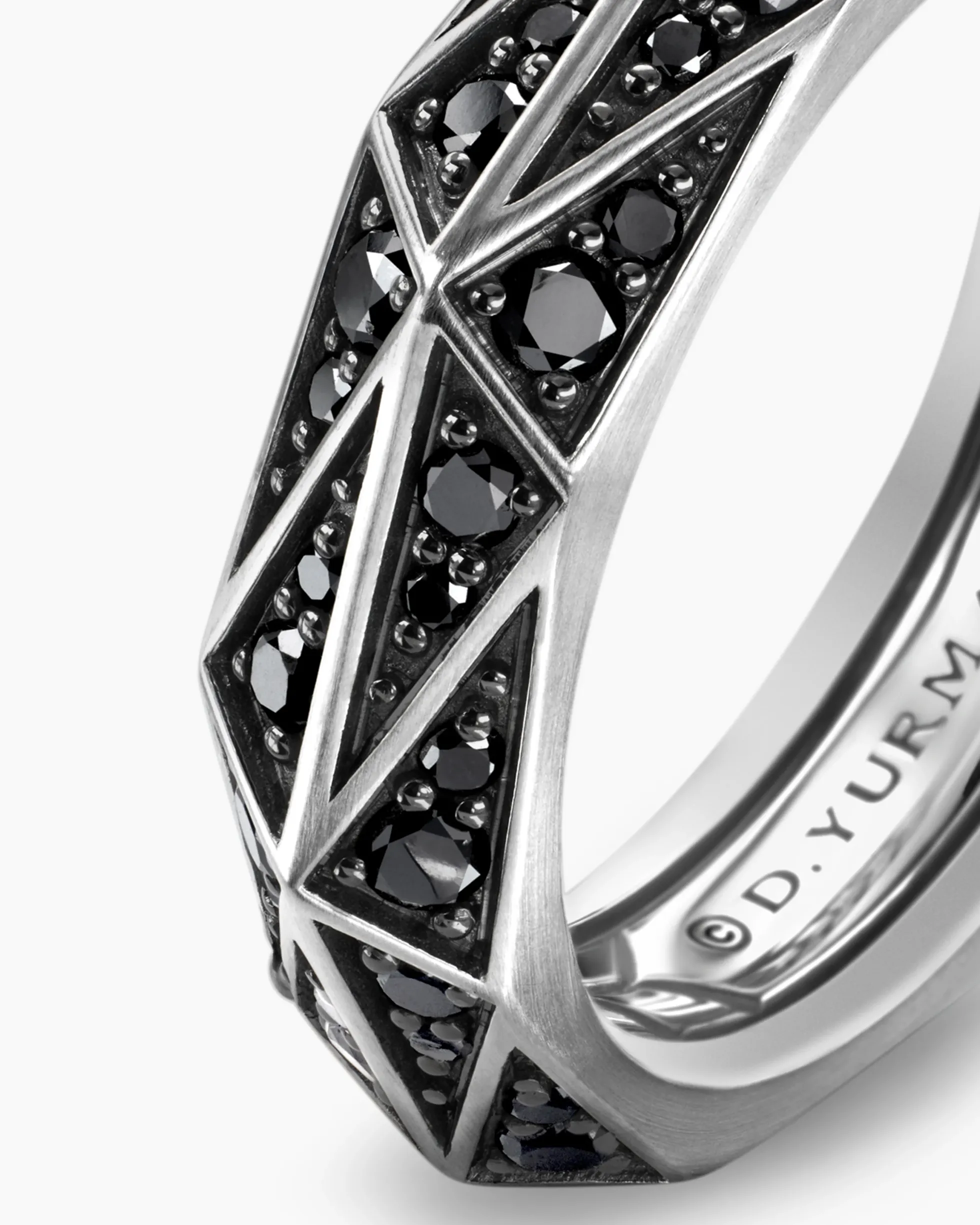 Faceted Band Ring Sterling Silver with Black Diamonds, 6.2mm