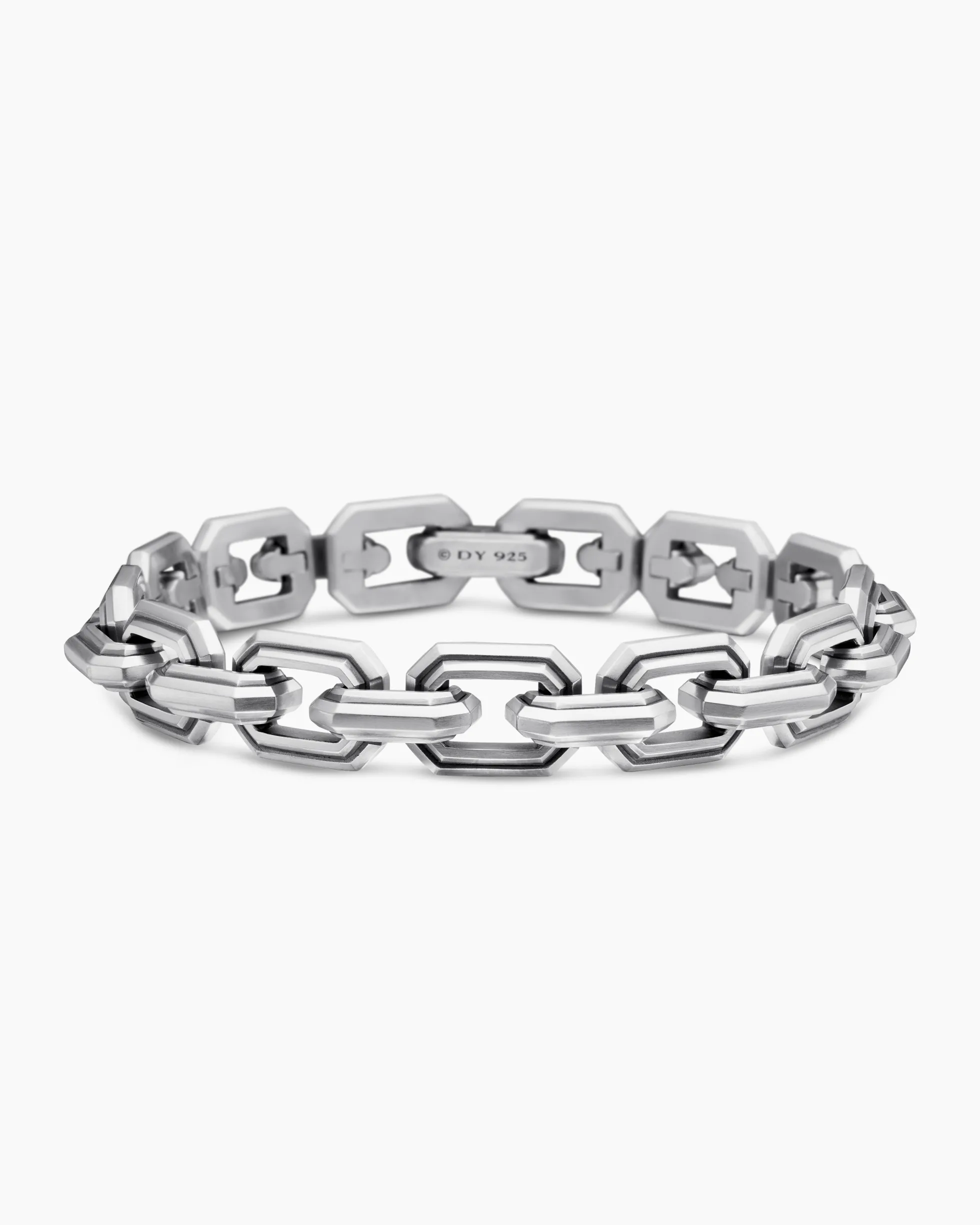 Faceted Flat Link Bracelet Sterling Silver, 11mm