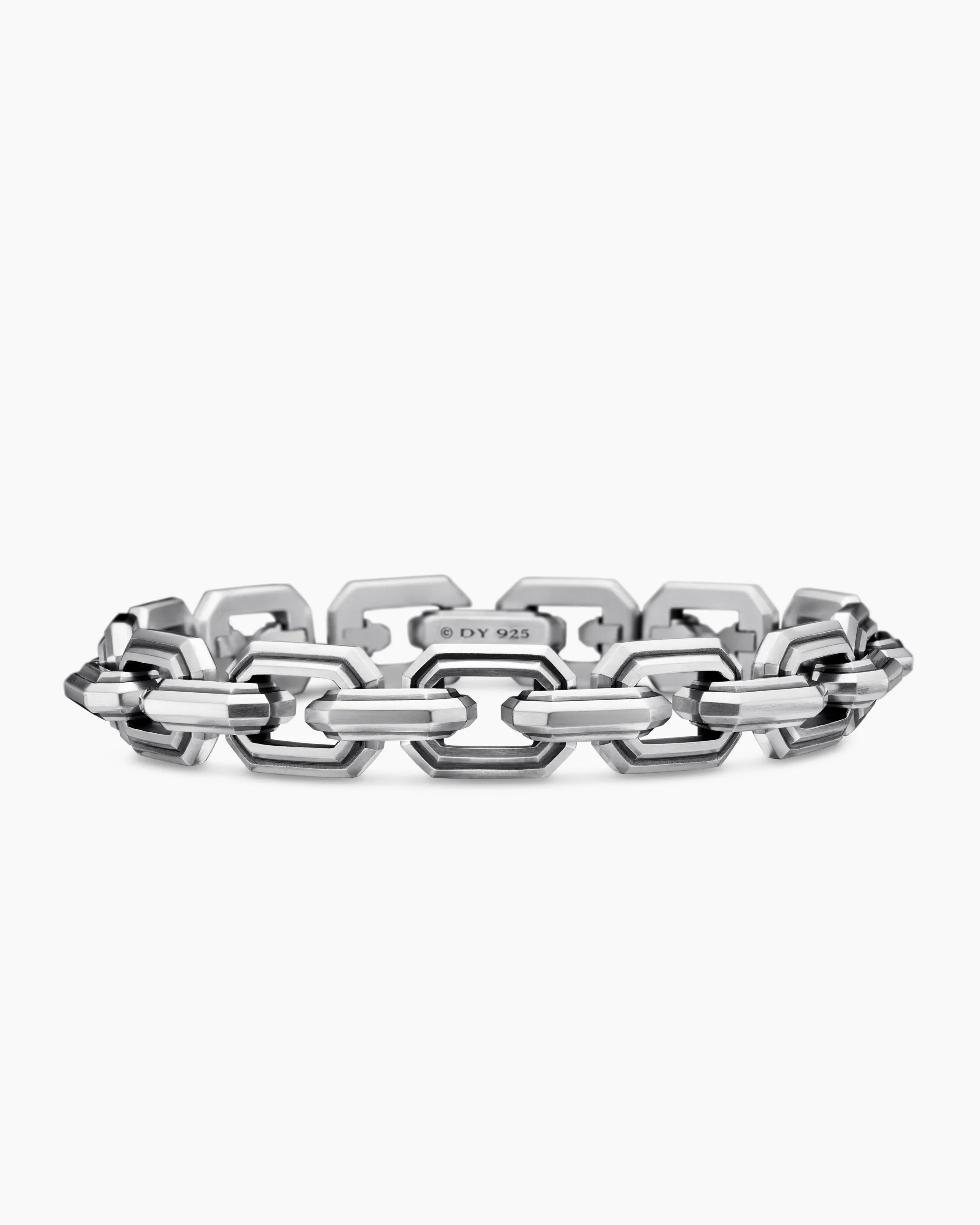 Faceted Flat Link Bracelet Sterling Silver, 11mm