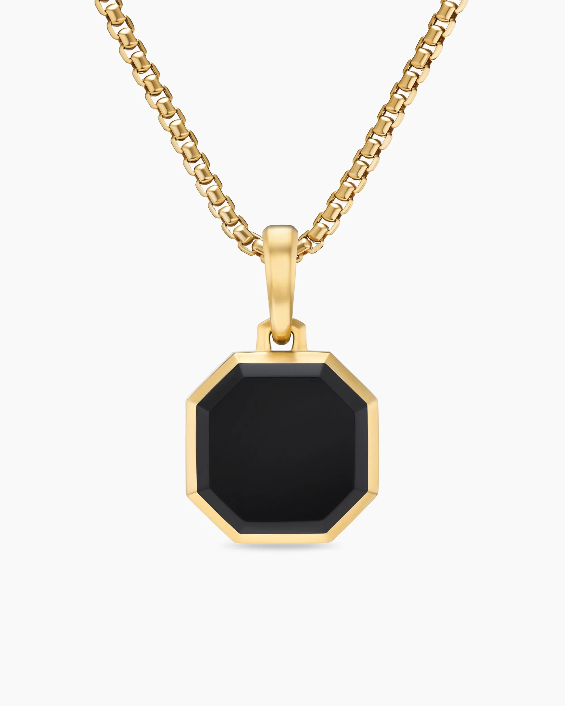Faceted Stone Amulet 18K Yellow Gold with Black Onyx, 16mm