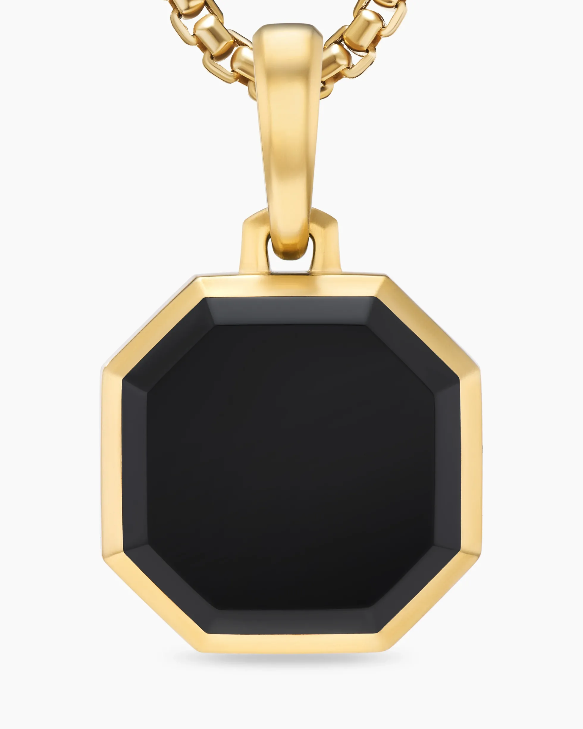 Faceted Stone Amulet 18K Yellow Gold with Black Onyx, 16mm