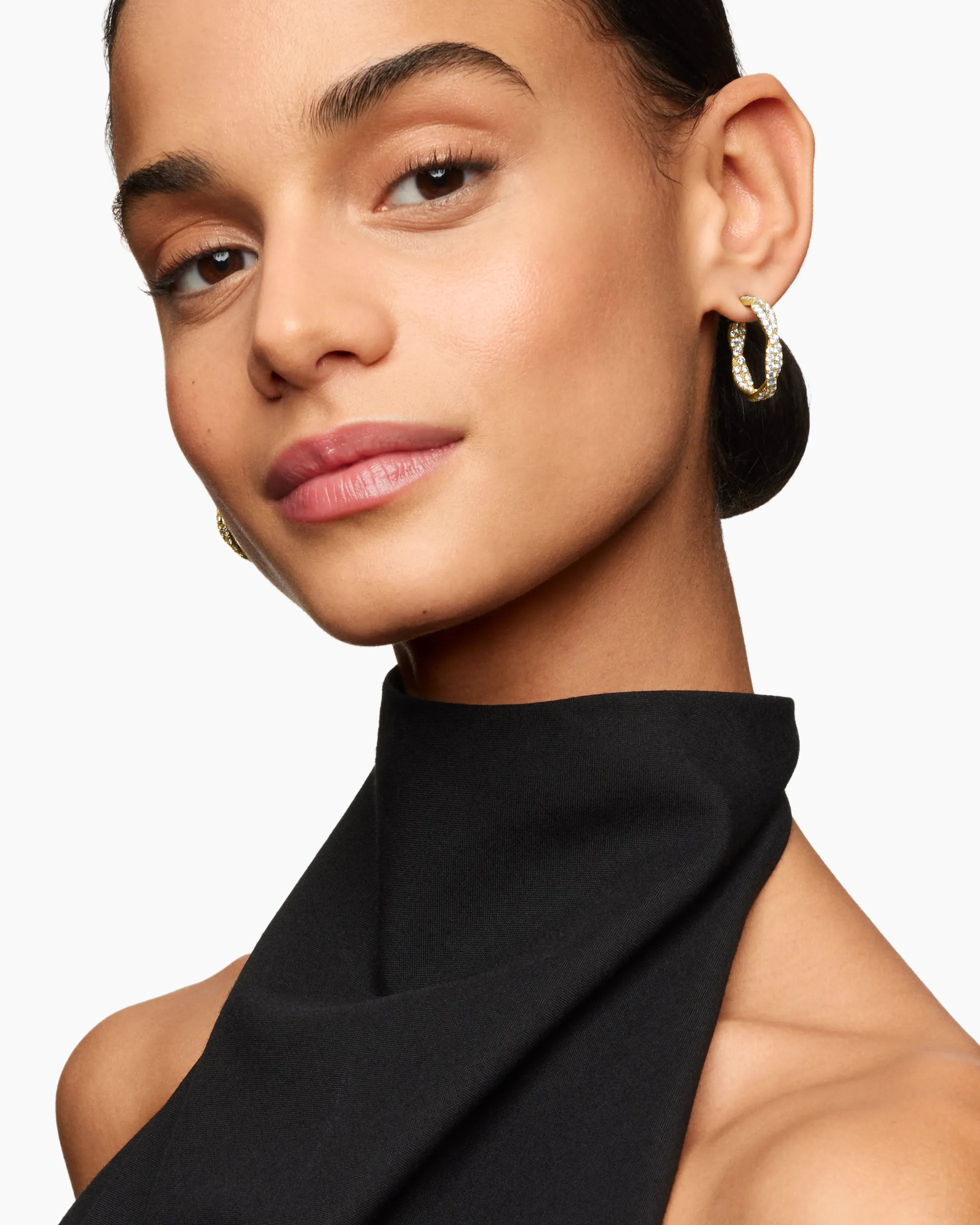 Floating Diamonds Hoop Earrings Yellow Gold