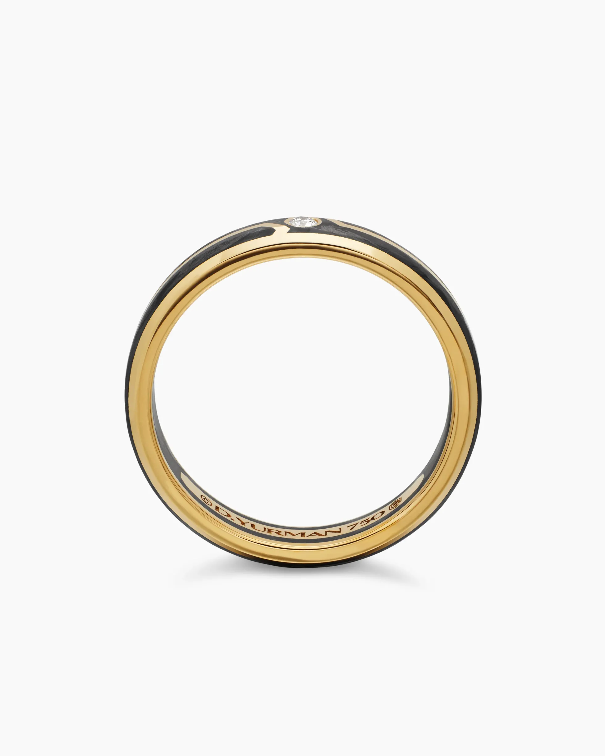 Forged Carbon Band Ring 18K Yellow Gold with Center Diamond, 4mm
