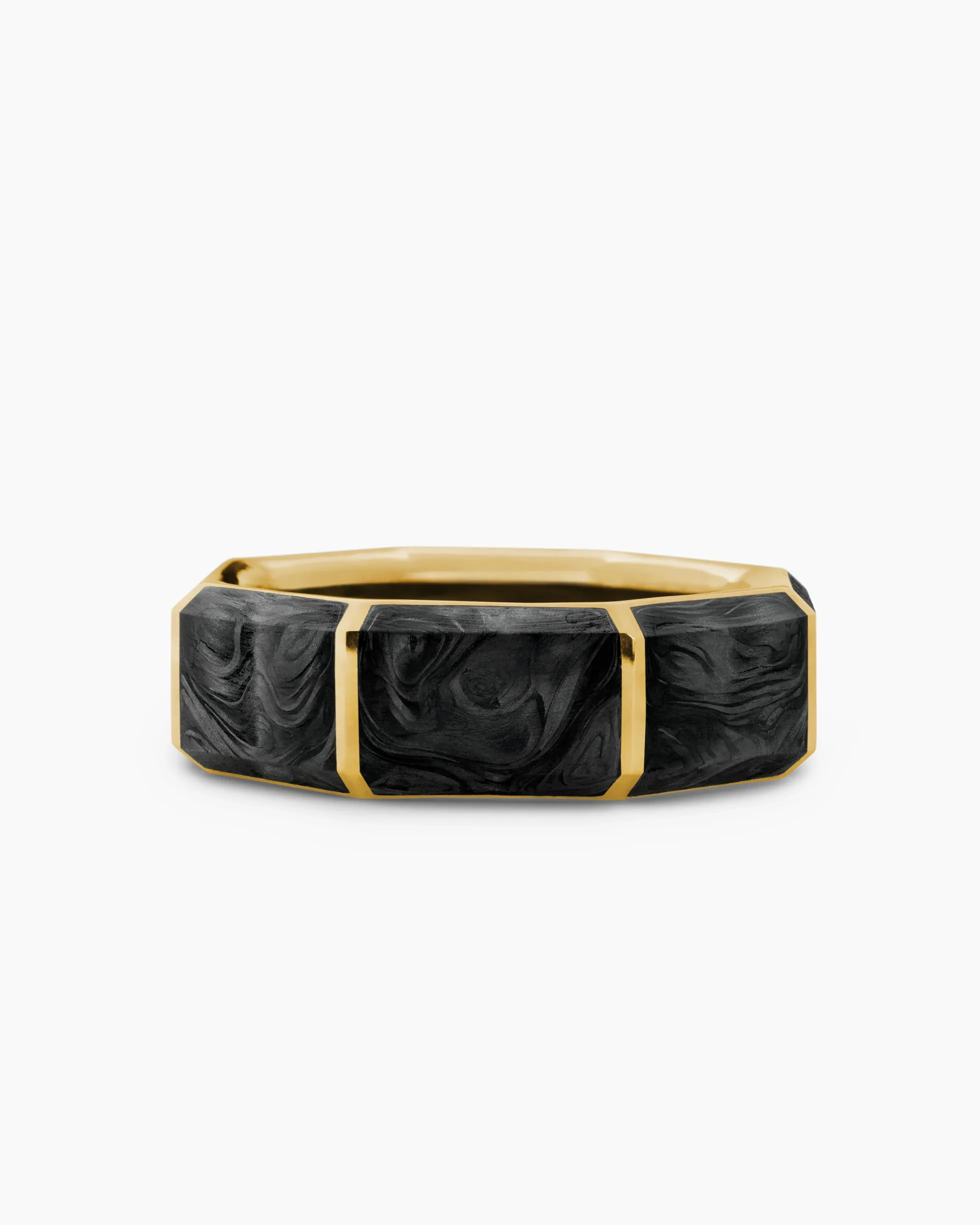 Forged Carbon Faceted Band Ring 18K Yellow Gold, 8mm