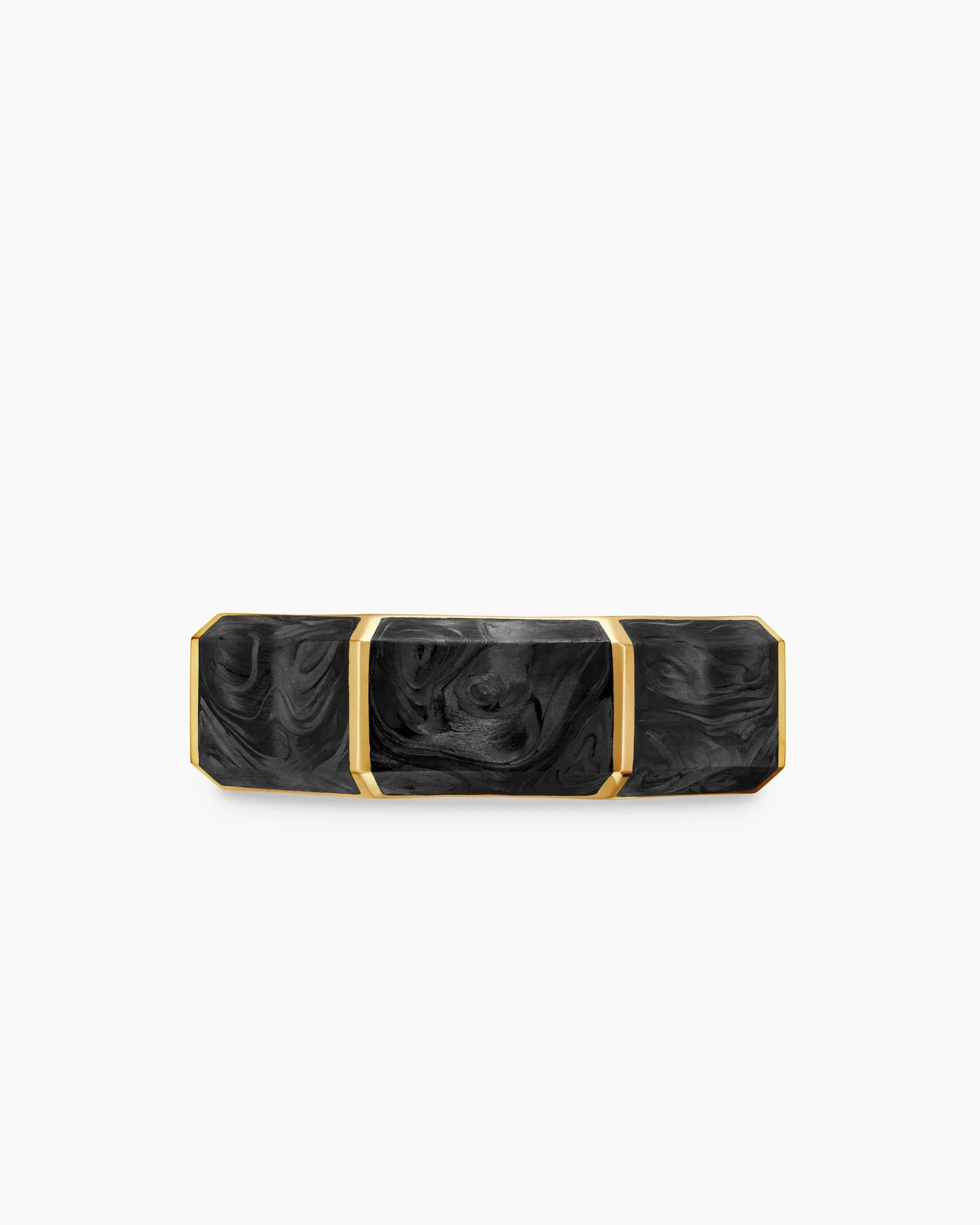 Forged Carbon Faceted Band Ring 18K Yellow Gold, 8mm