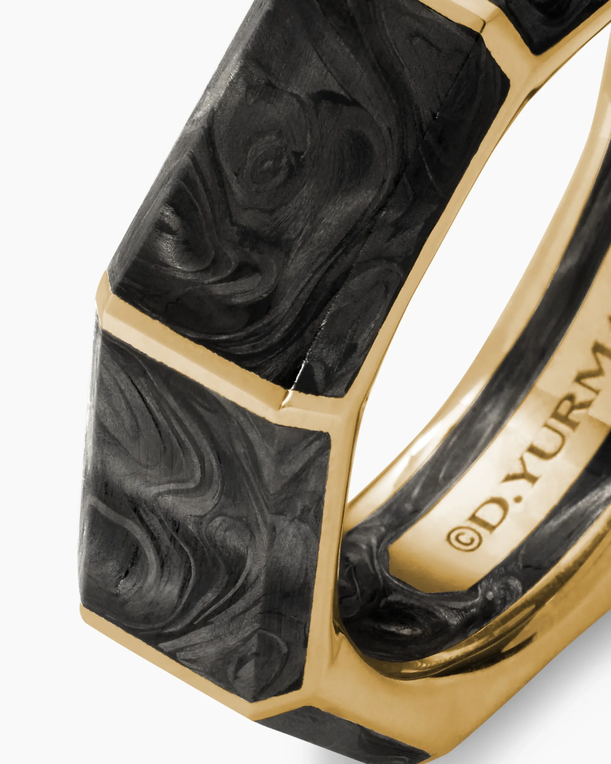 Forged Carbon Faceted Band Ring 18K Yellow Gold, 8mm