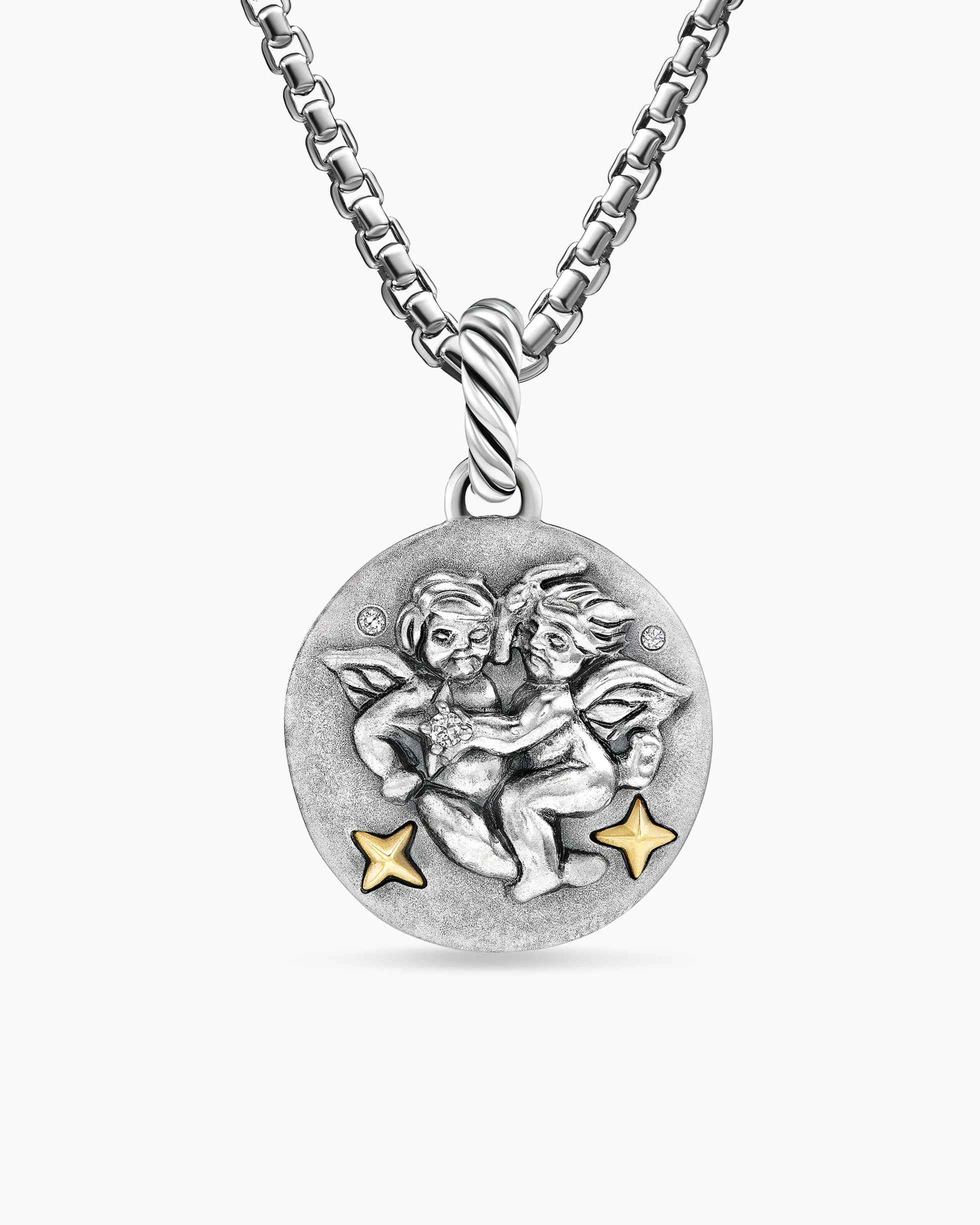 Gemini Amulet Sterling Silver with 18K Yellow Gold and Diamonds, 19mm