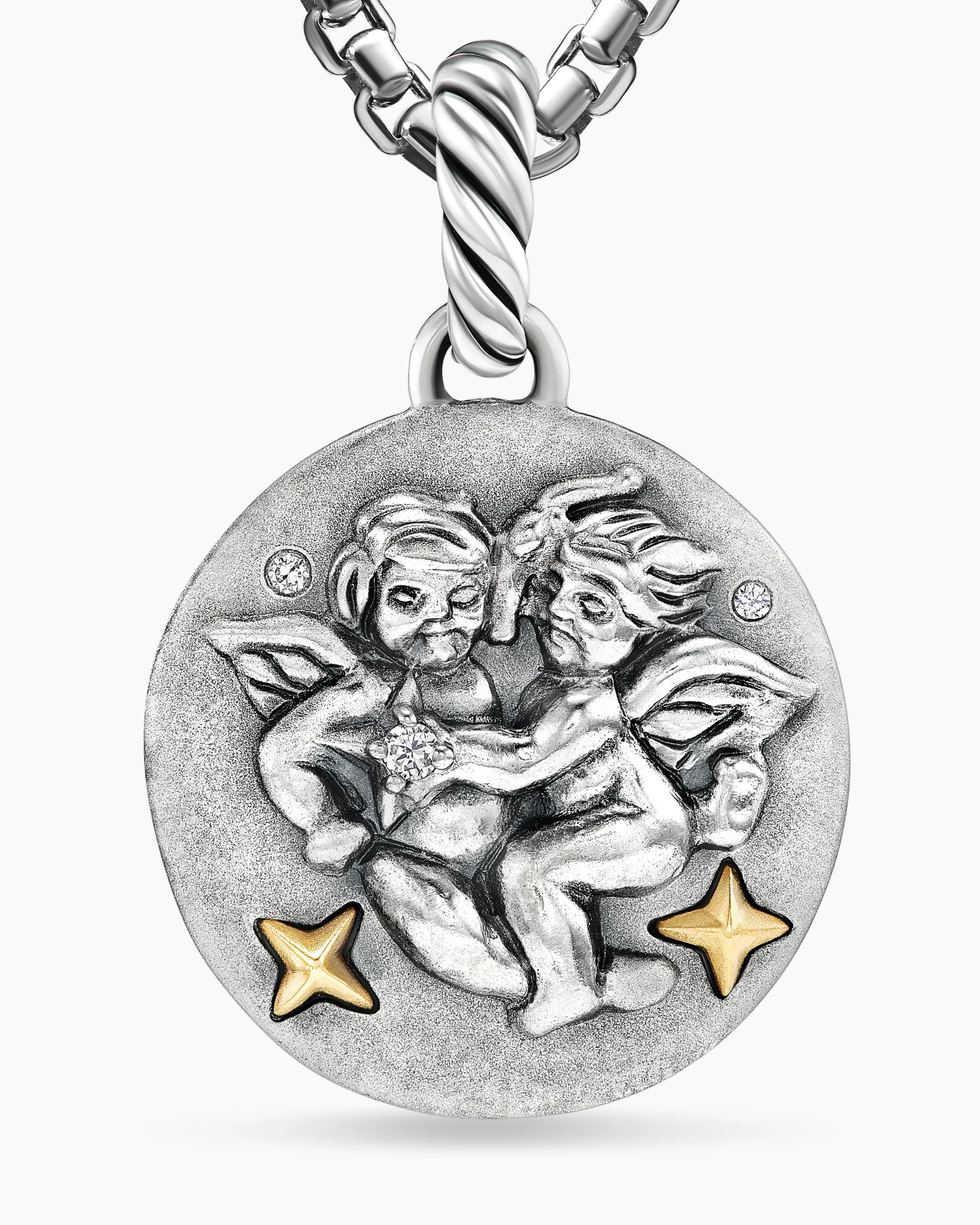 Gemini Amulet Sterling Silver with 18K Yellow Gold and Diamonds, 19mm