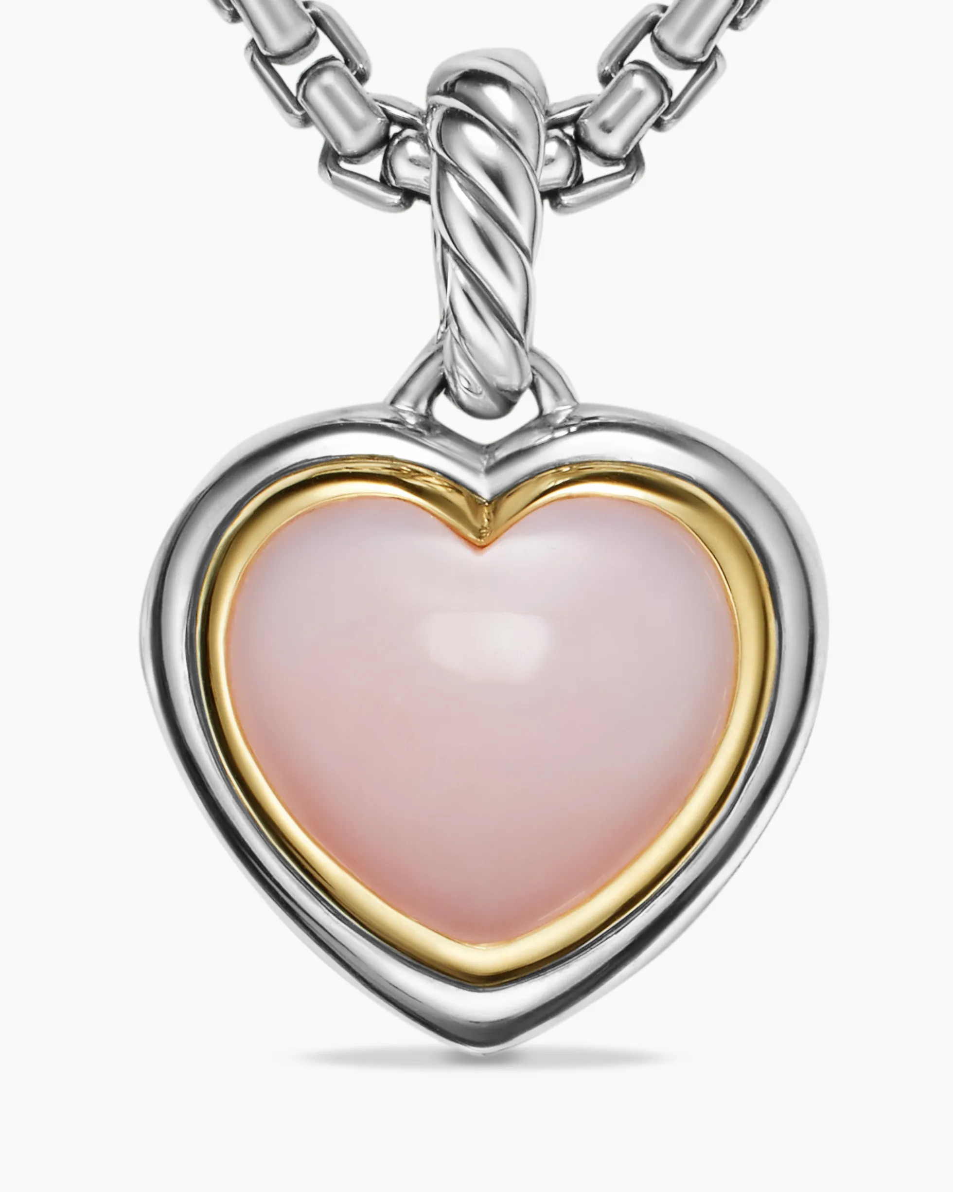 Heart Amulet Sterling Silver and 18K Yellow Gold with Pink Opal, 17mm