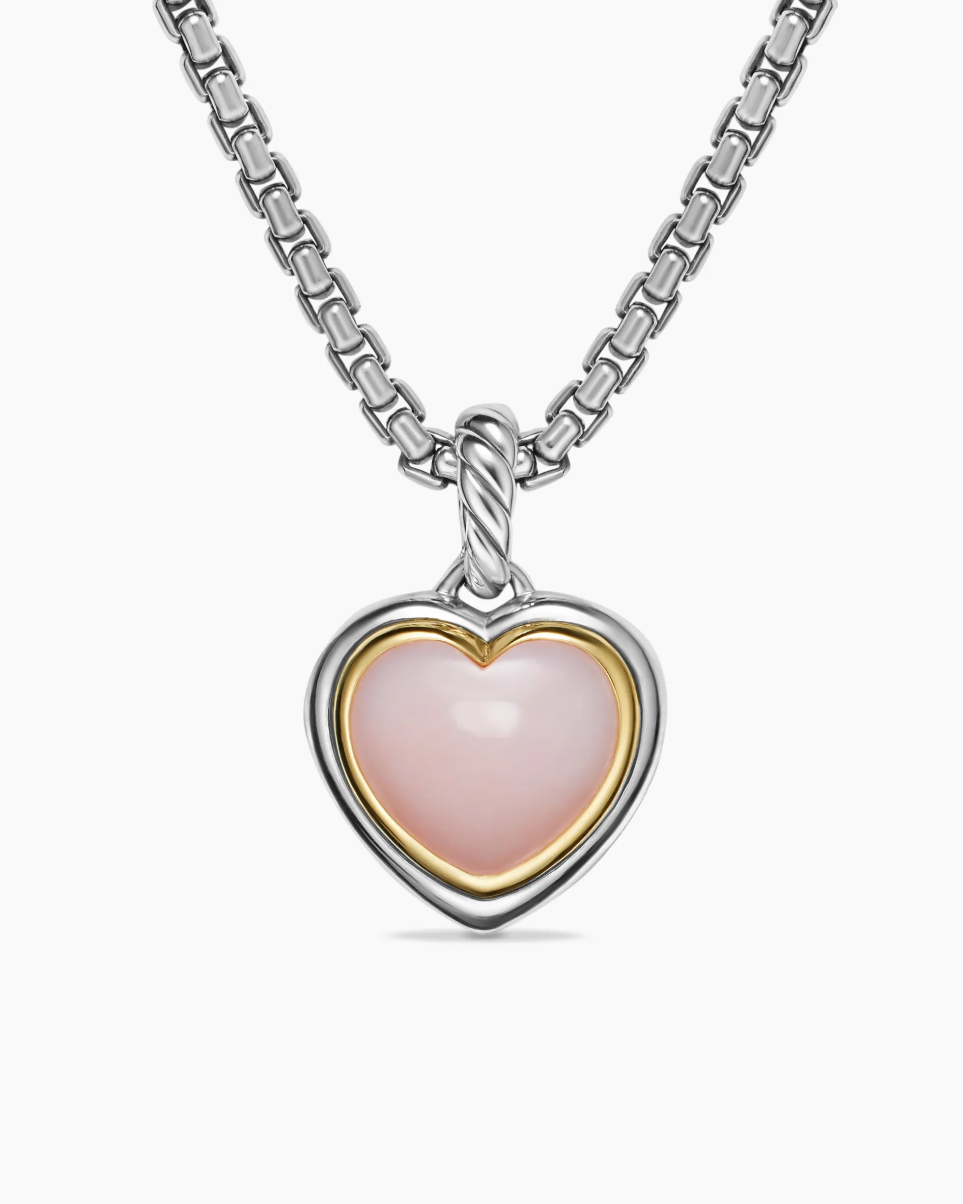 Heart Amulet Sterling Silver and 18K Yellow Gold with Pink Opal, 17mm
