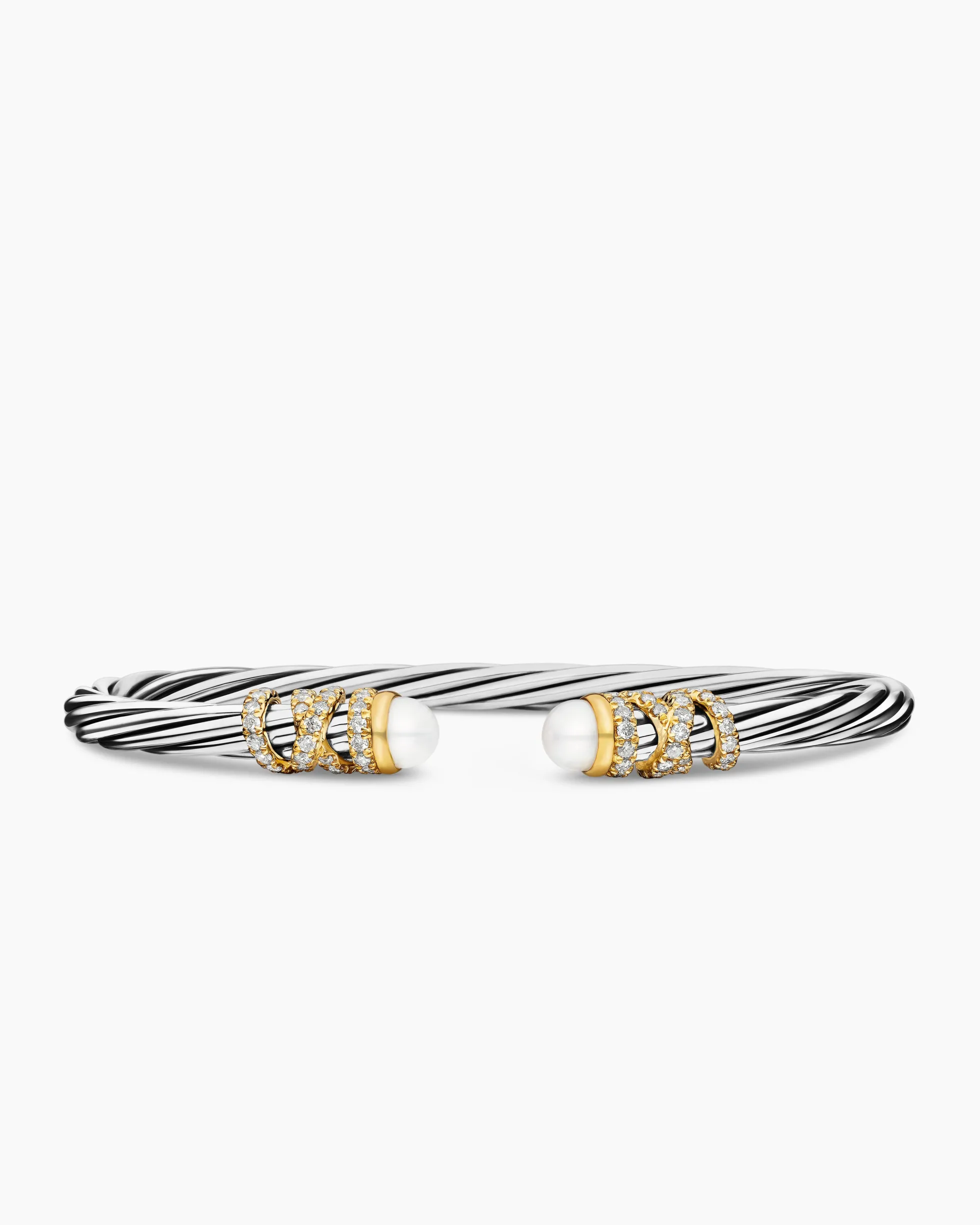 Helena Bracelet Sterling Silver with 18K Yellow Gold, Pearls and Diamonds, 4mm