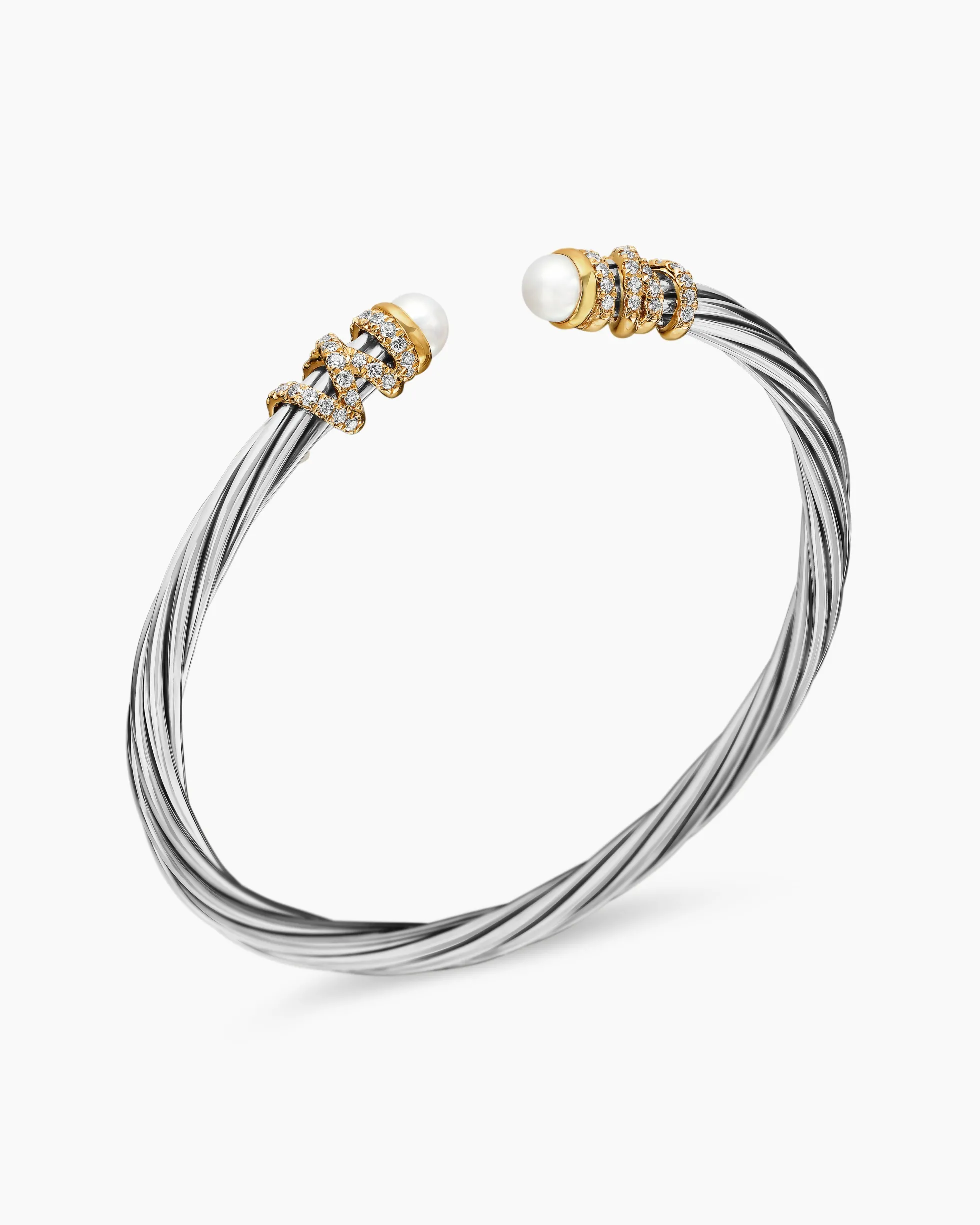 Helena Bracelet Sterling Silver with 18K Yellow Gold, Pearls and Diamonds, 4mm