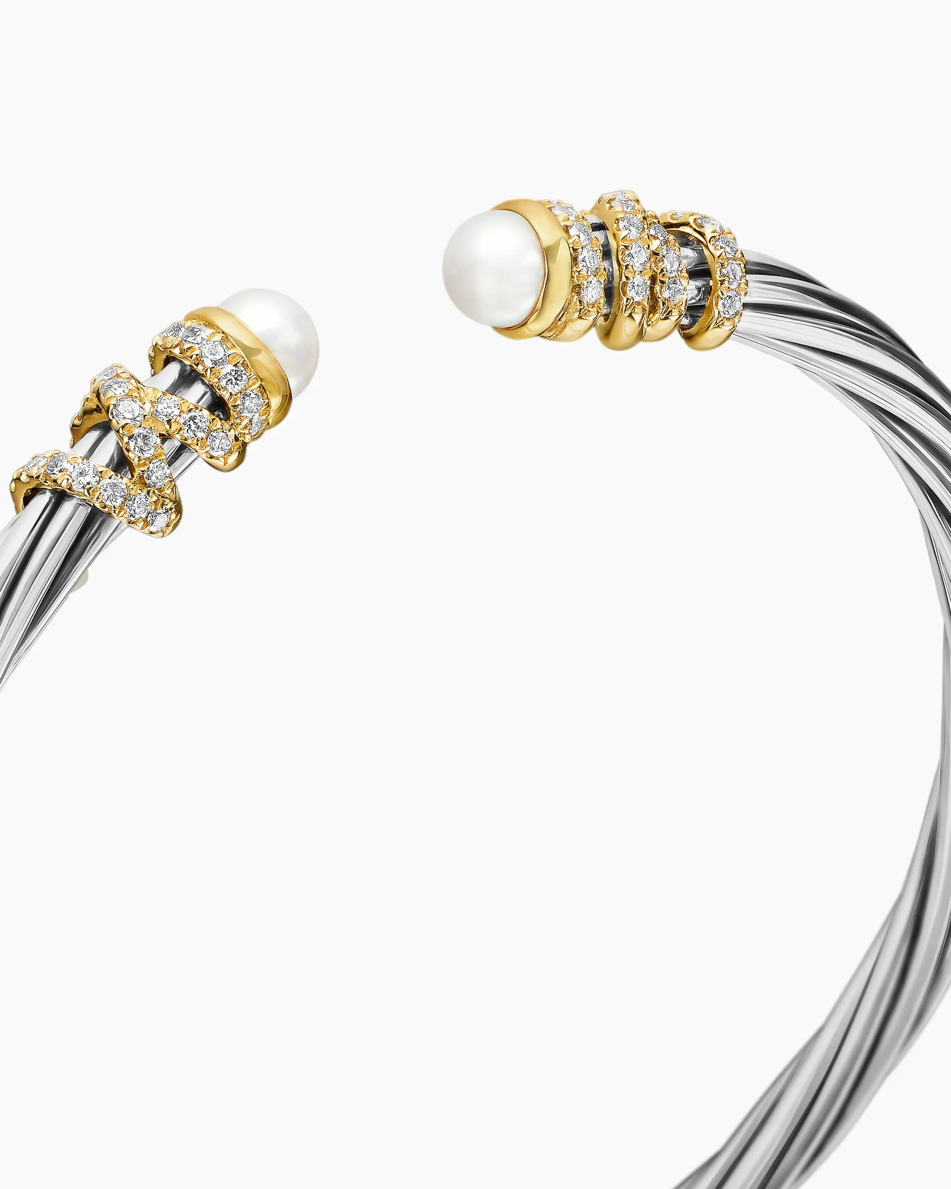 Helena Bracelet Sterling Silver with 18K Yellow Gold, Pearls and Diamonds, 4mm
