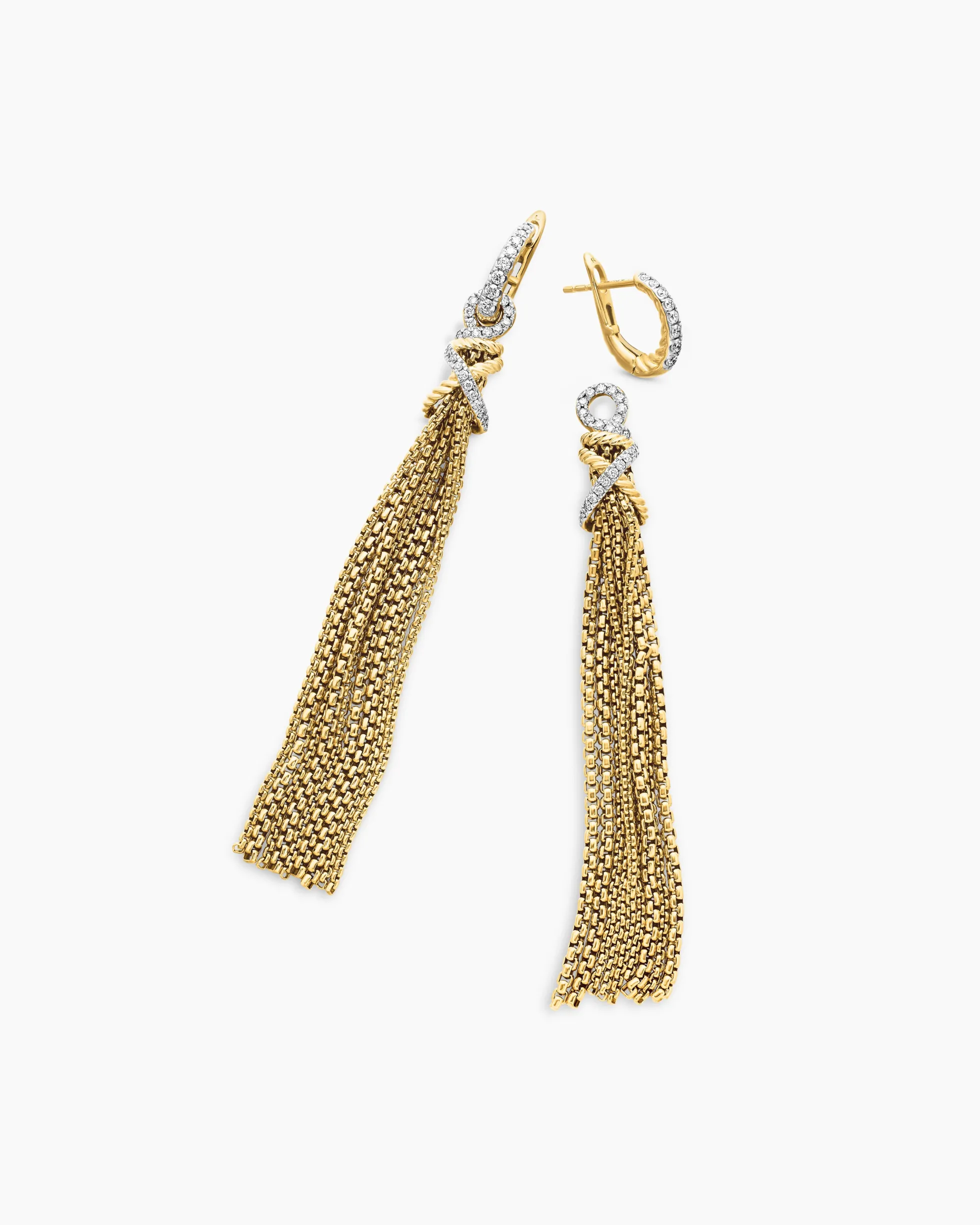Helena Chain Tassel Earrings 18K Yellow Gold with Diamonds, 76mm