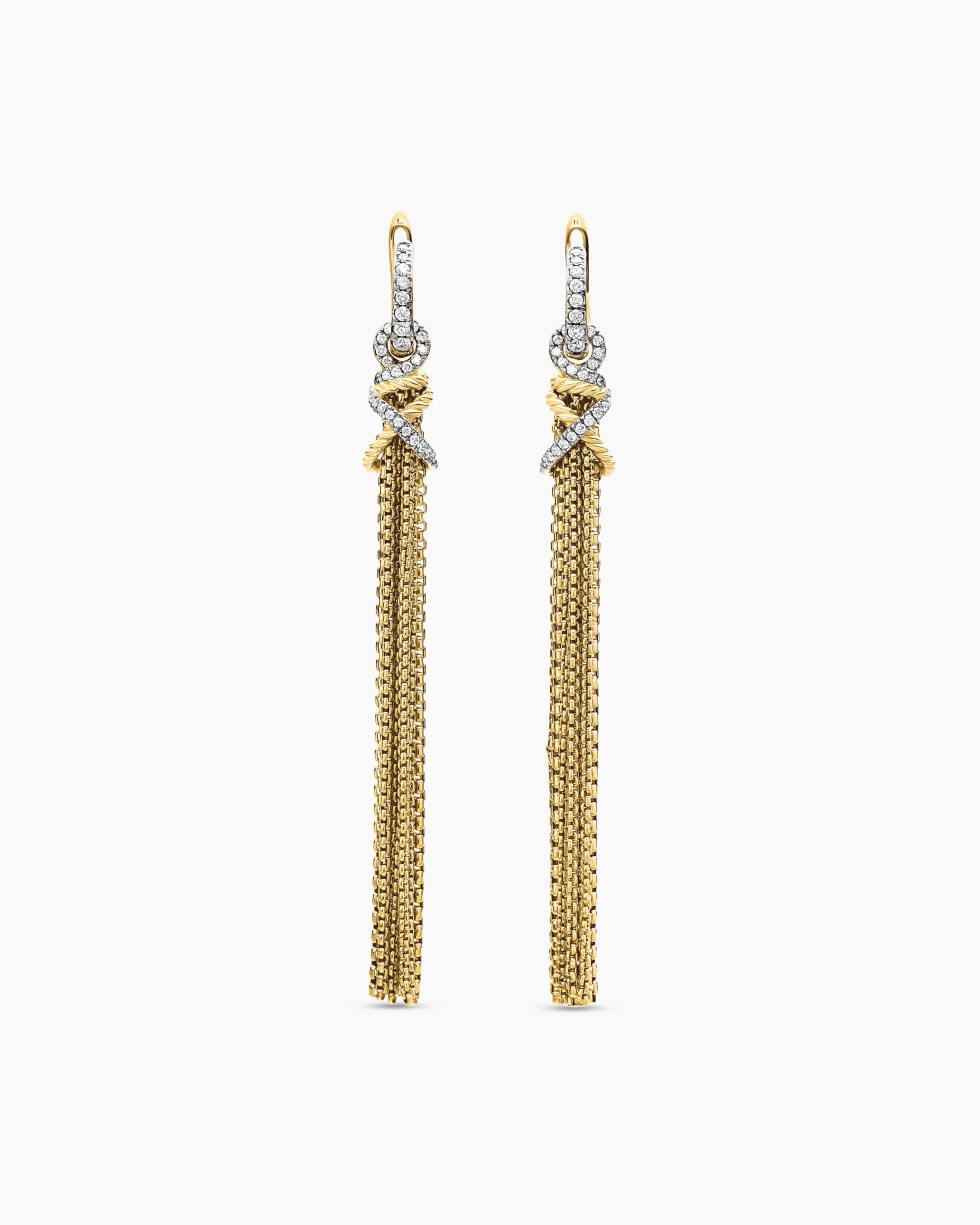 Helena Chain Tassel Earrings 18K Yellow Gold with Diamonds, 76mm