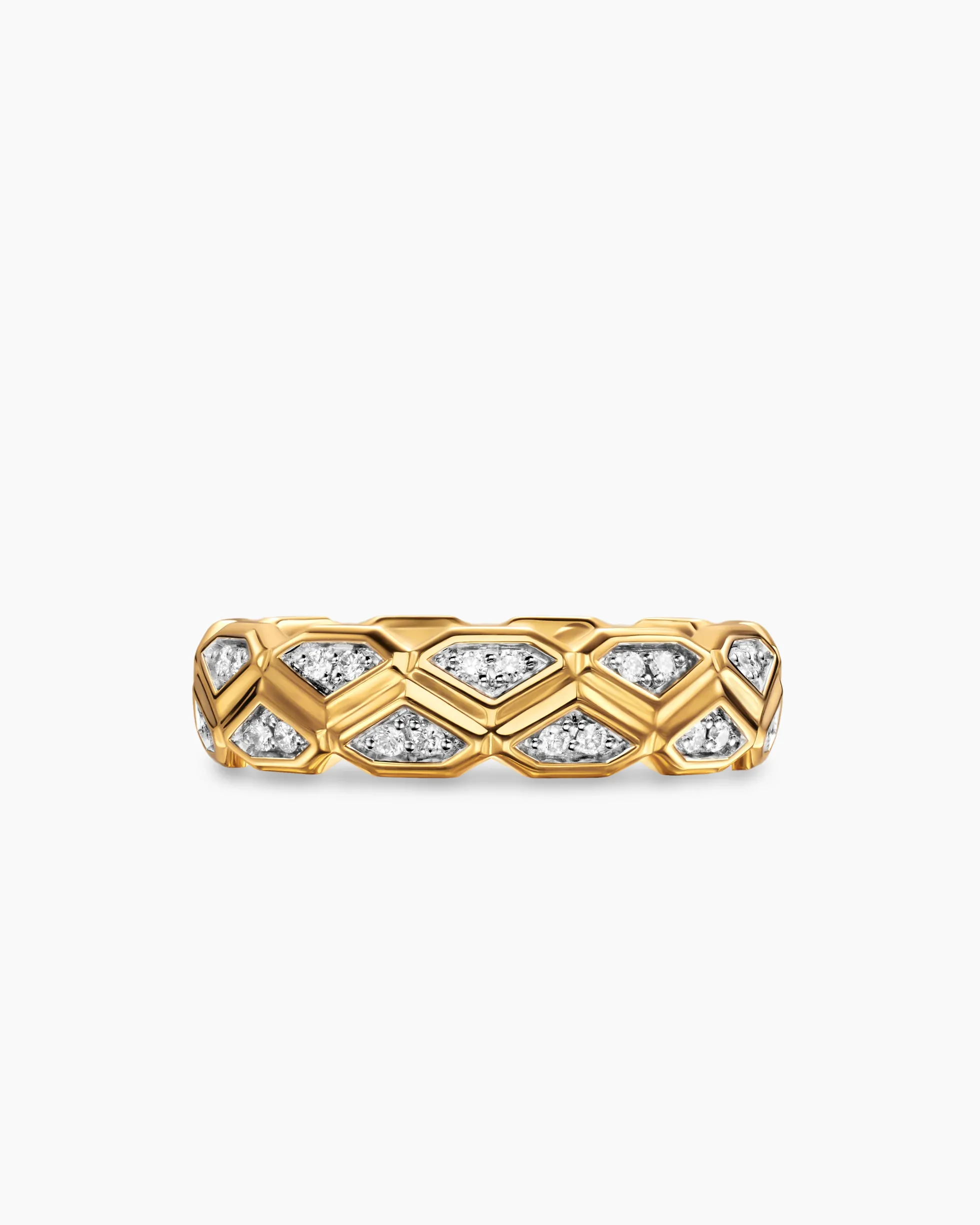 Hex Band Ring 18K Yellow Gold with Diamonds, 6mm