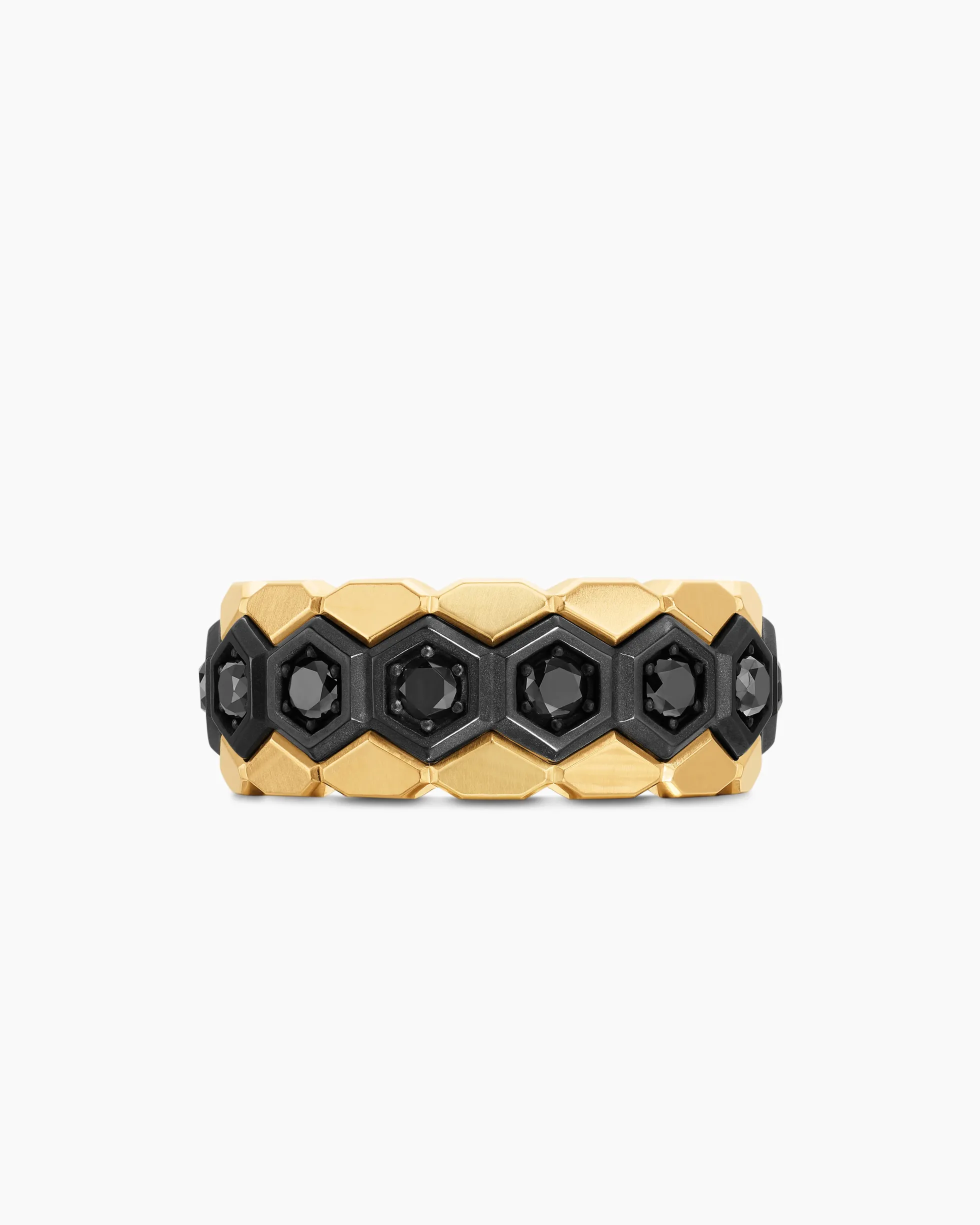 Hex Stack Ring Black Titanium with 18K Yellow Gold and Black Diamonds, 9.3mm